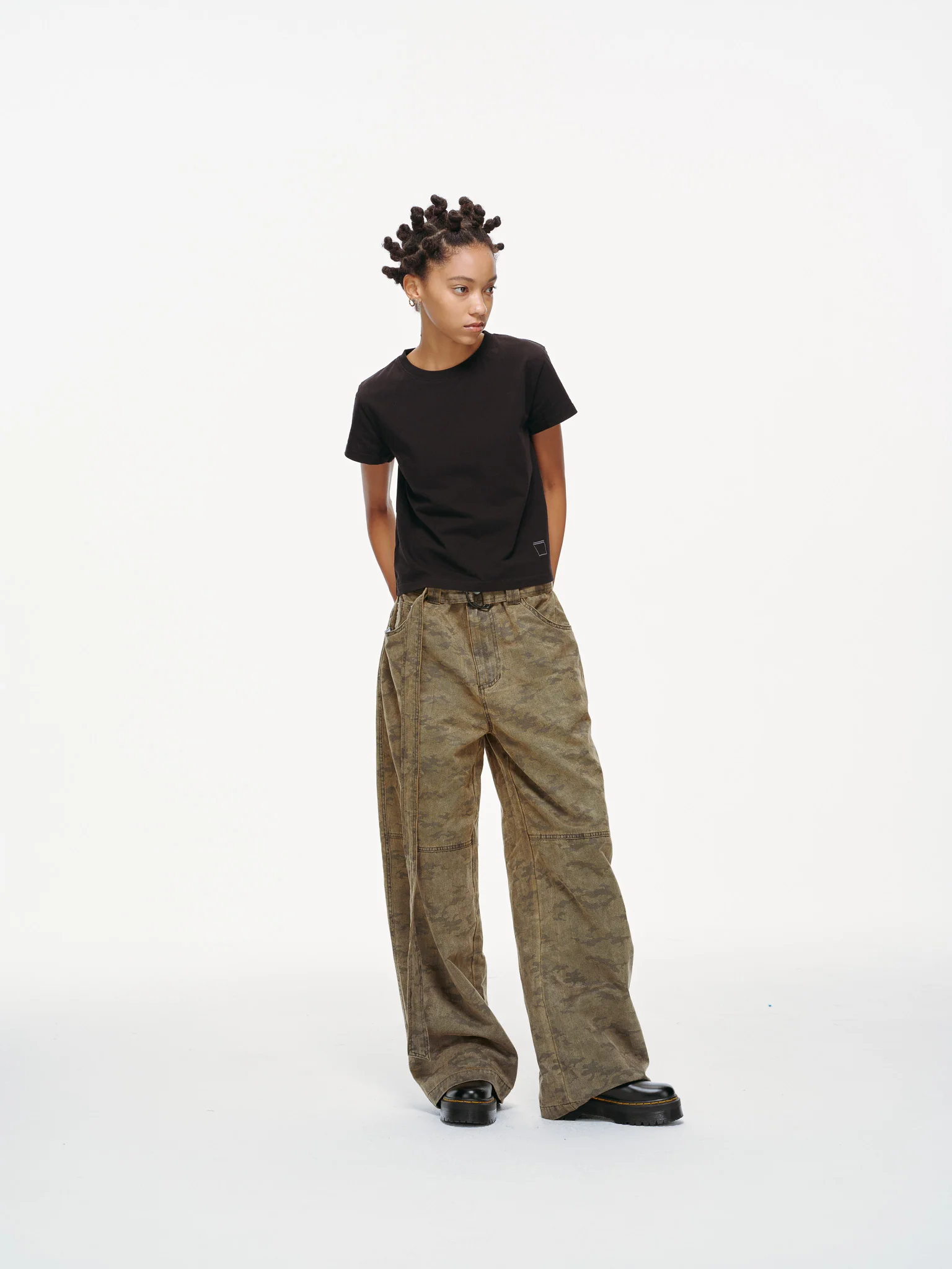 Kota Light Denim Sash Belt Pants – Subtle Washed Brown Camo - Image 3