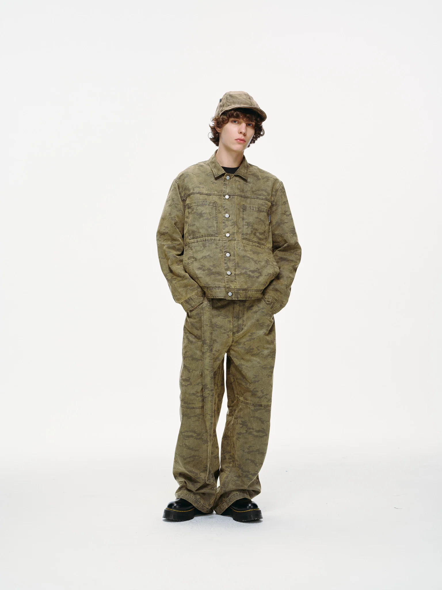 Kota Light Denim Sash Belt Pants – Subtle Washed Brown Camo - Image 4