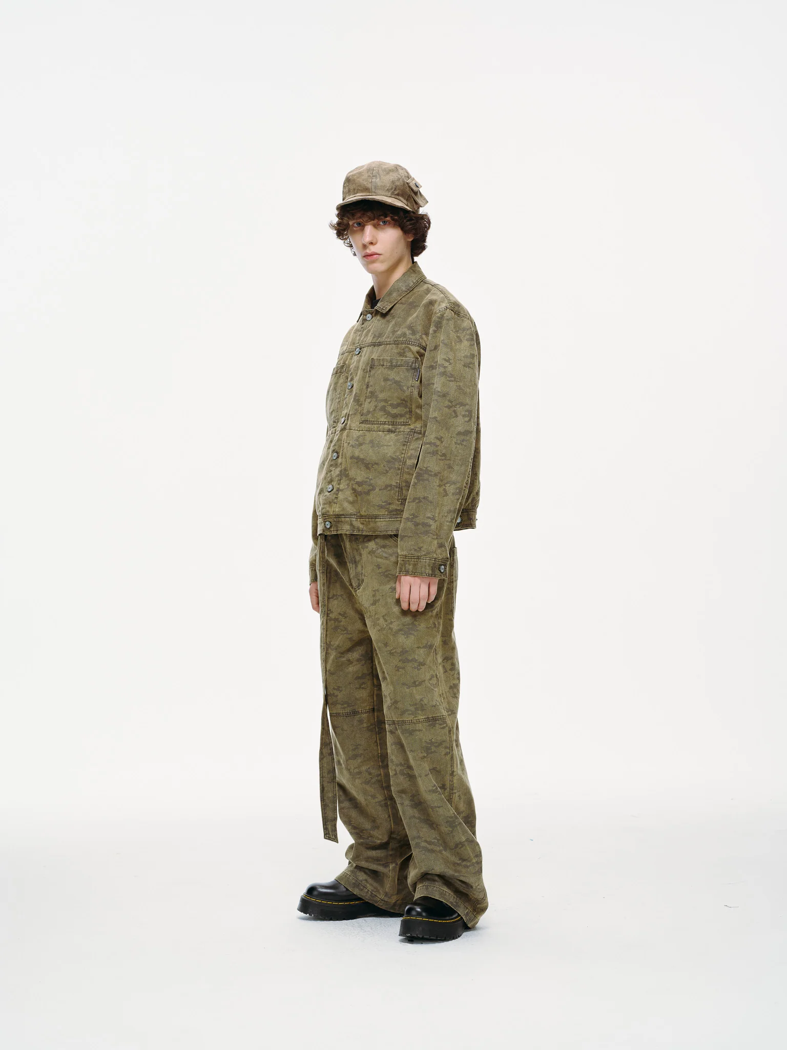 Kota Light Denim Sash Belt Pants – Subtle Washed Brown Camo - Image 6