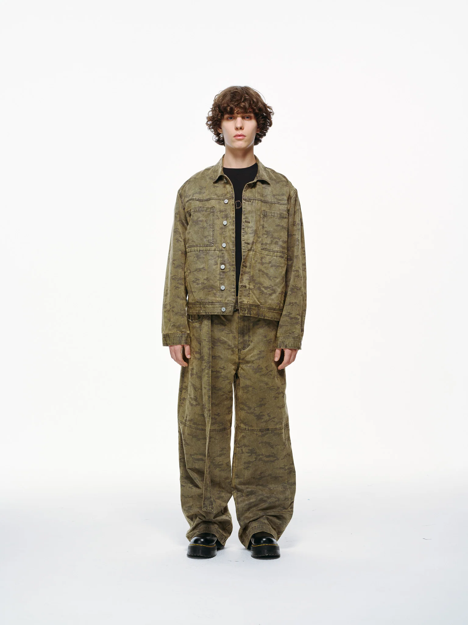 Kota Light Denim Sash Belt Pants – Subtle Washed Brown Camo - Image 7