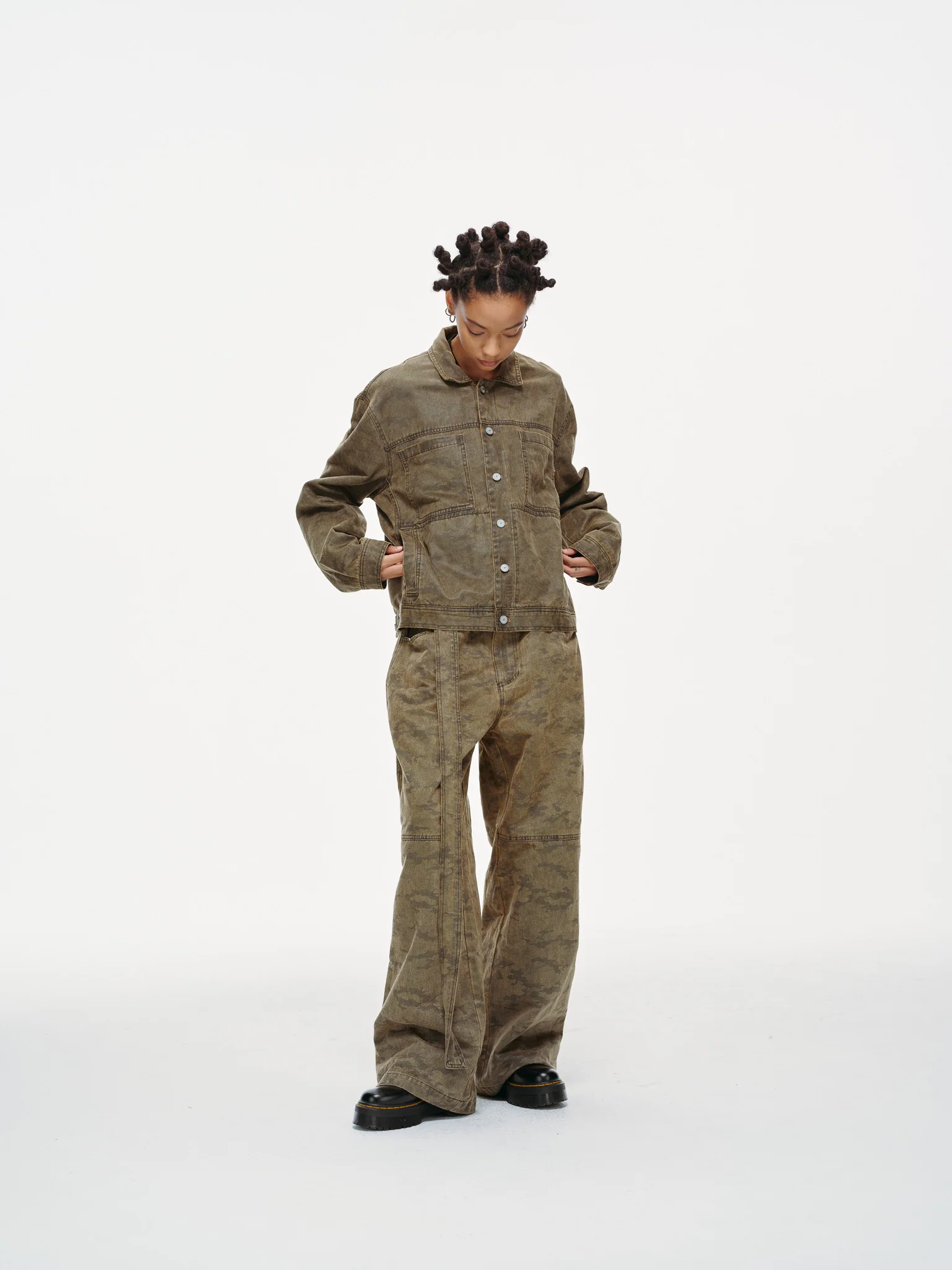 Kota Light Denim Sash Belt Pants – Subtle Washed Brown Camo - Image 8