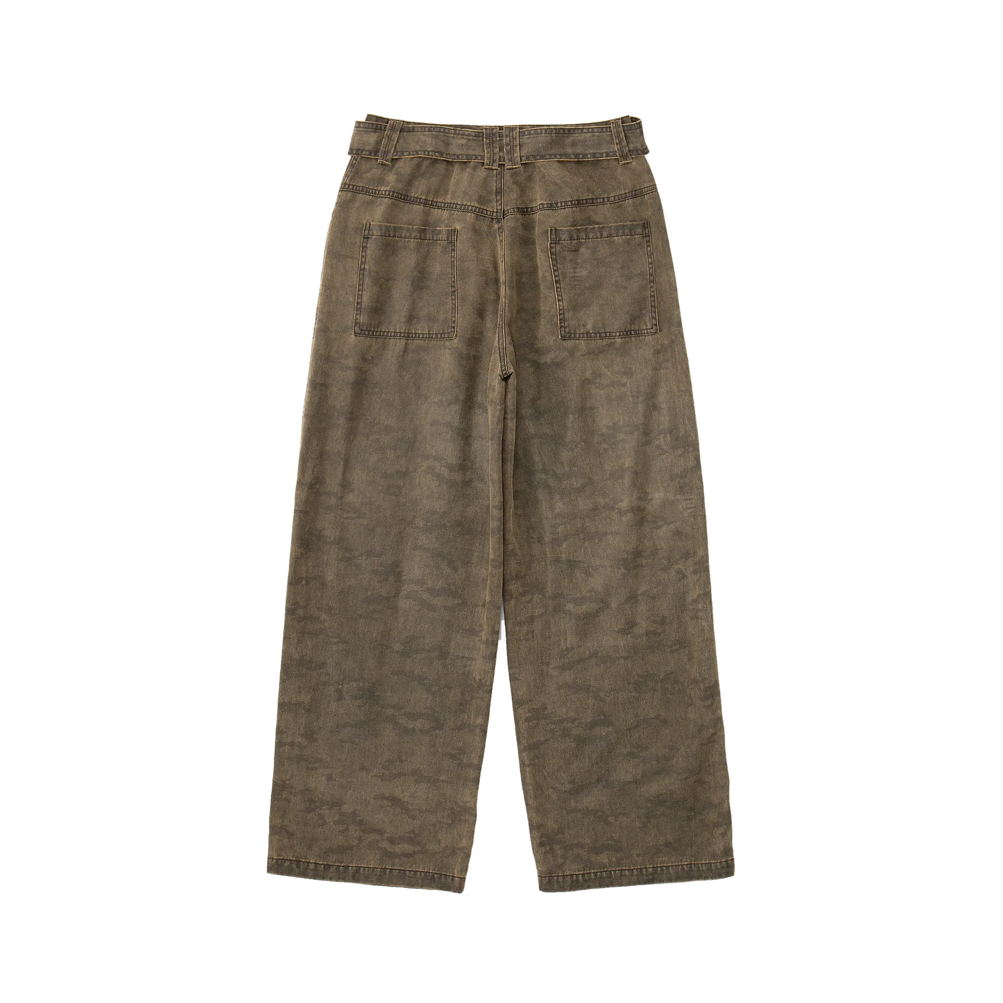 Kota Light Denim Sash Belt Pants – Subtle Washed Brown Camo - Image 9