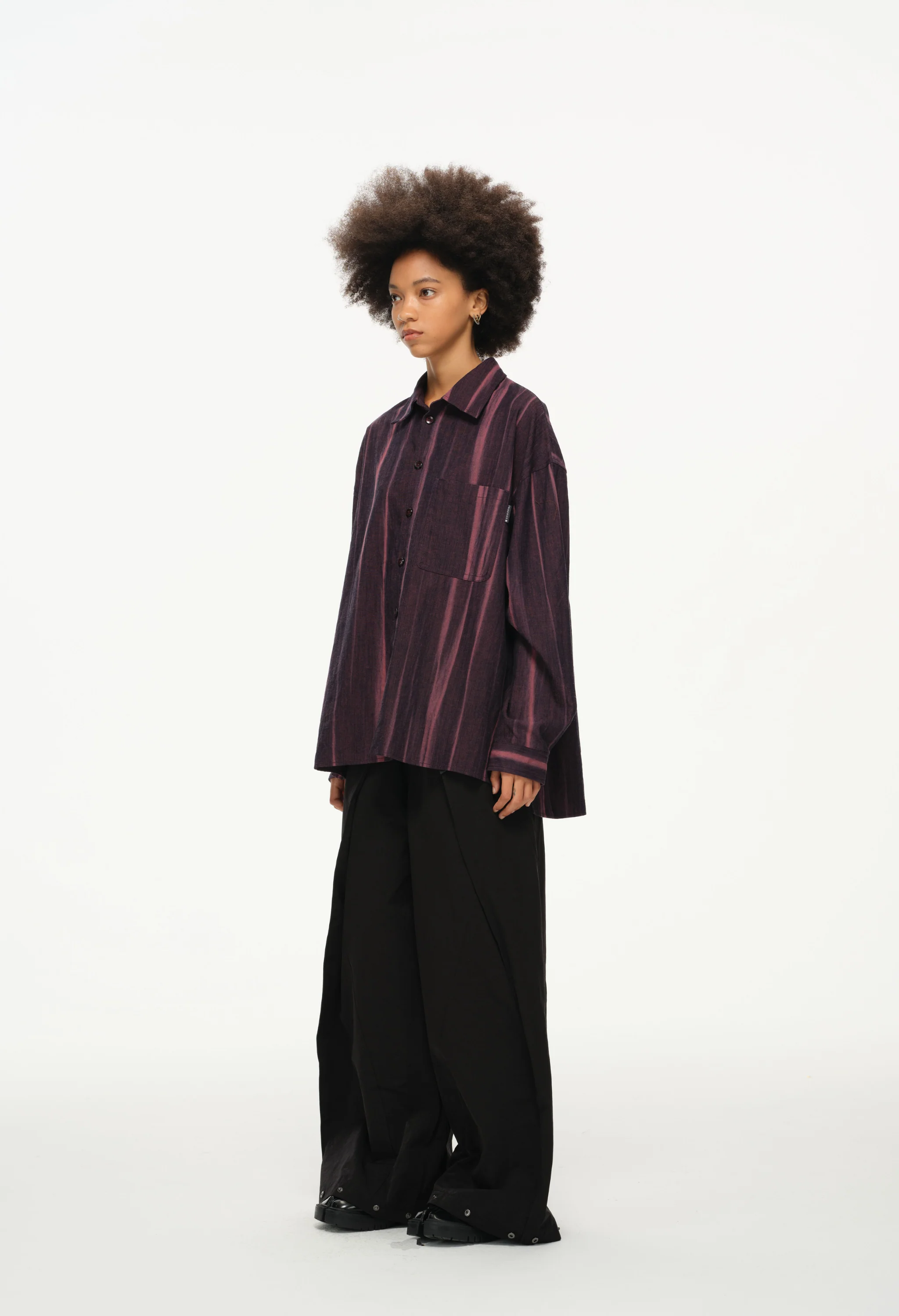 Vertical Stripe Button Up – Deep Burgundy & Rose, Relaxed Fit - Image 5