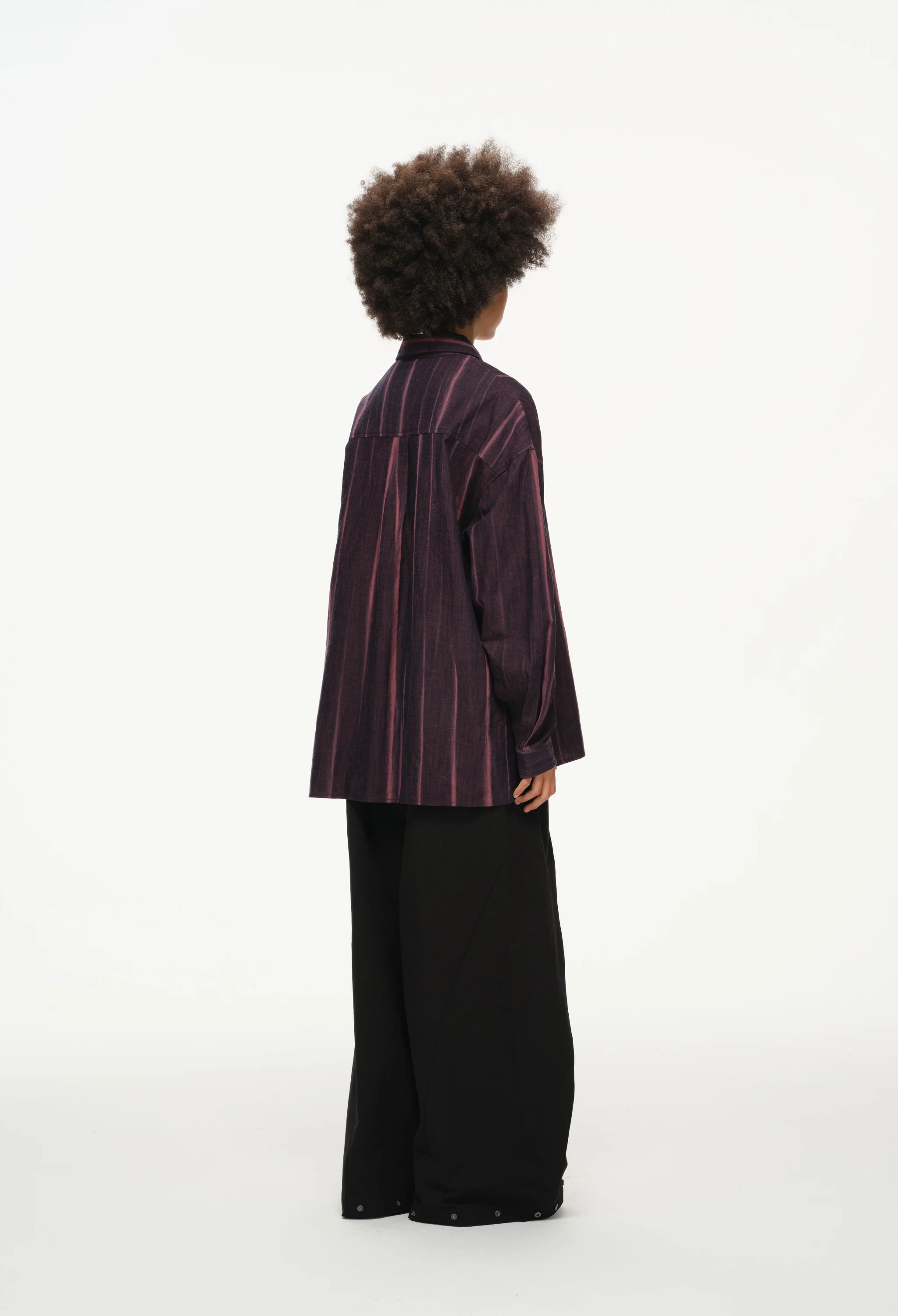 Vertical Stripe Button Up – Deep Burgundy & Rose, Relaxed Fit - Image 6
