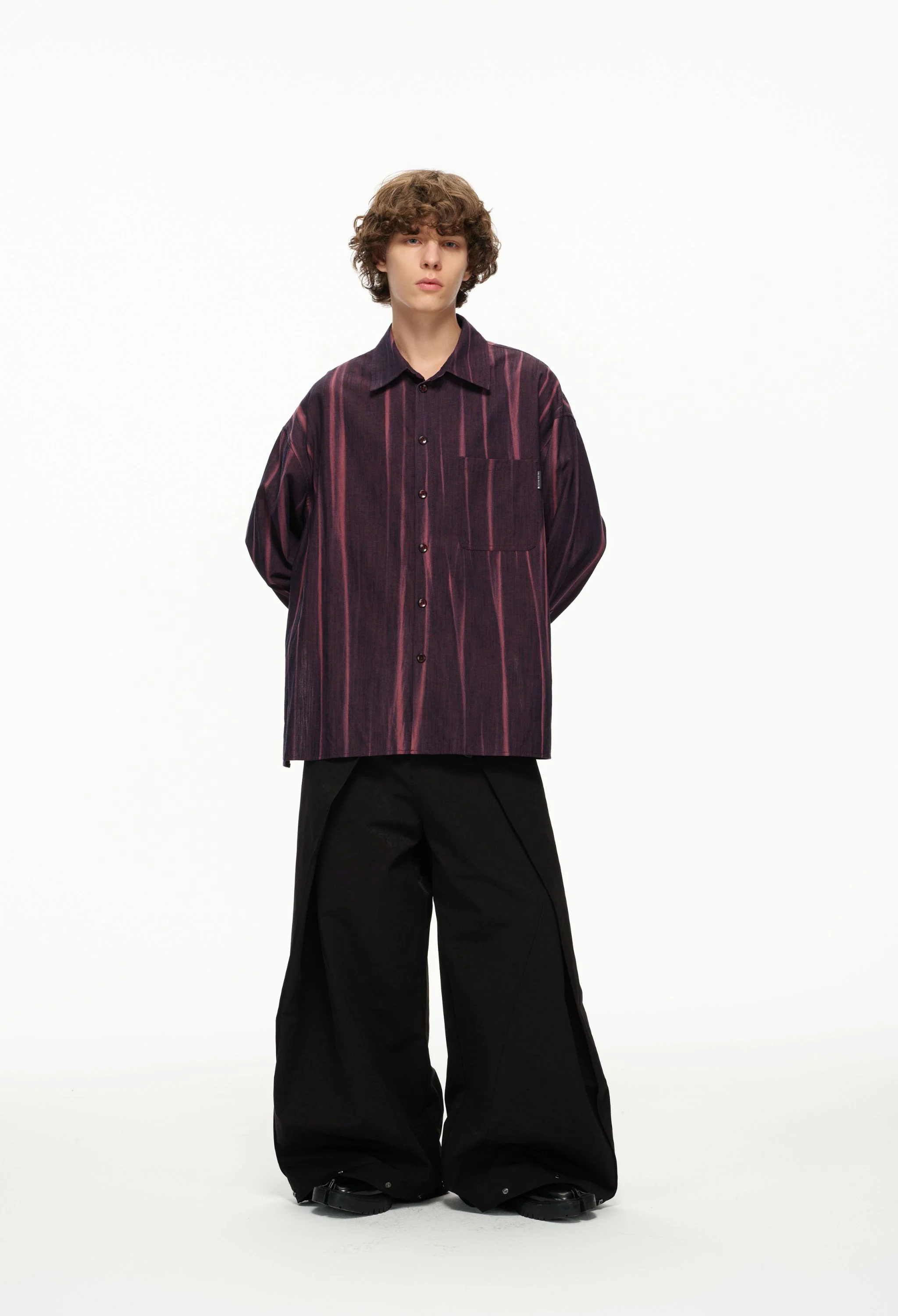 Vertical Stripe Button Up – Deep Burgundy & Rose, Relaxed Fit - Image 7