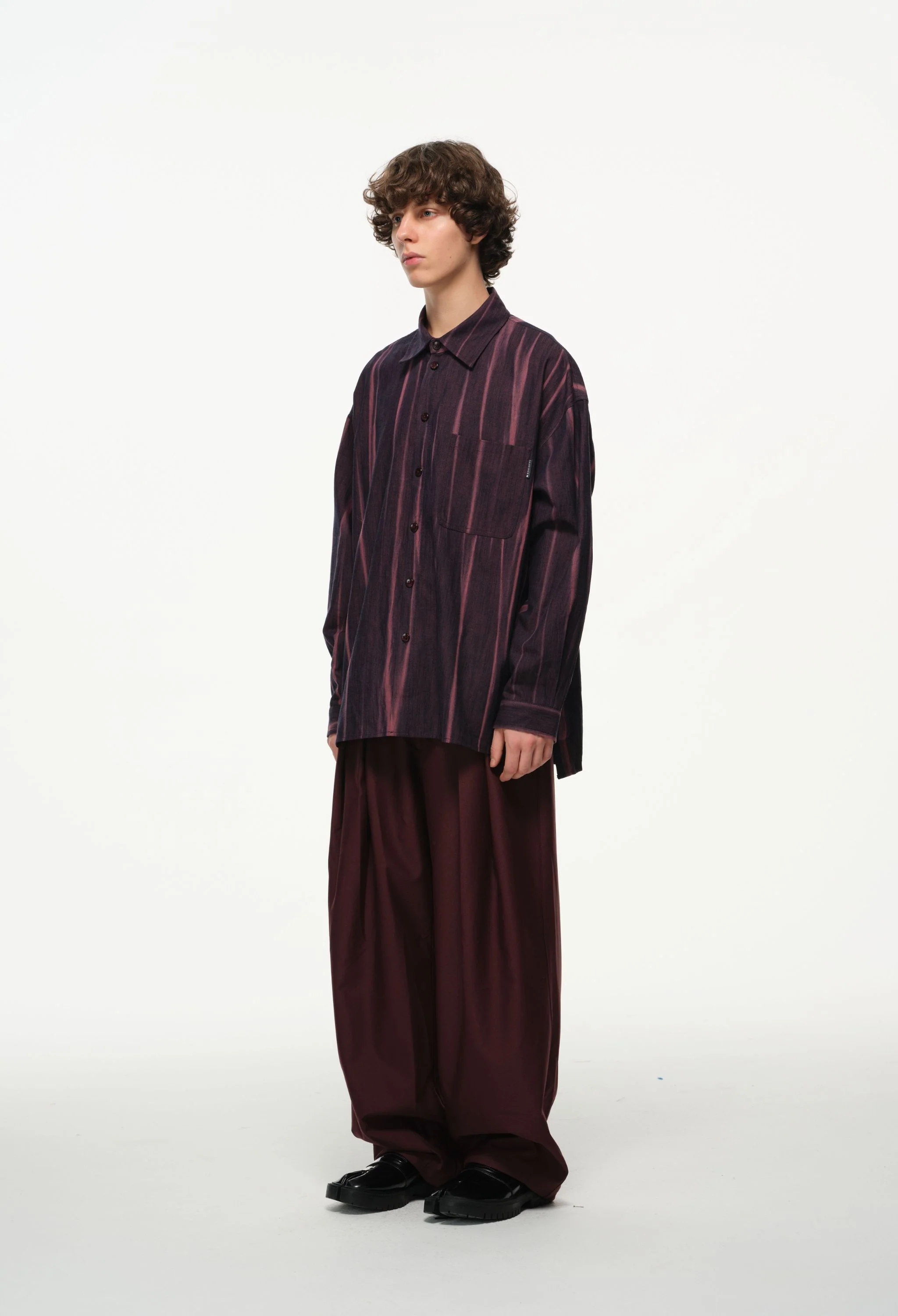 Vertical Stripe Button Up – Deep Burgundy & Rose, Relaxed Fit - Image 8