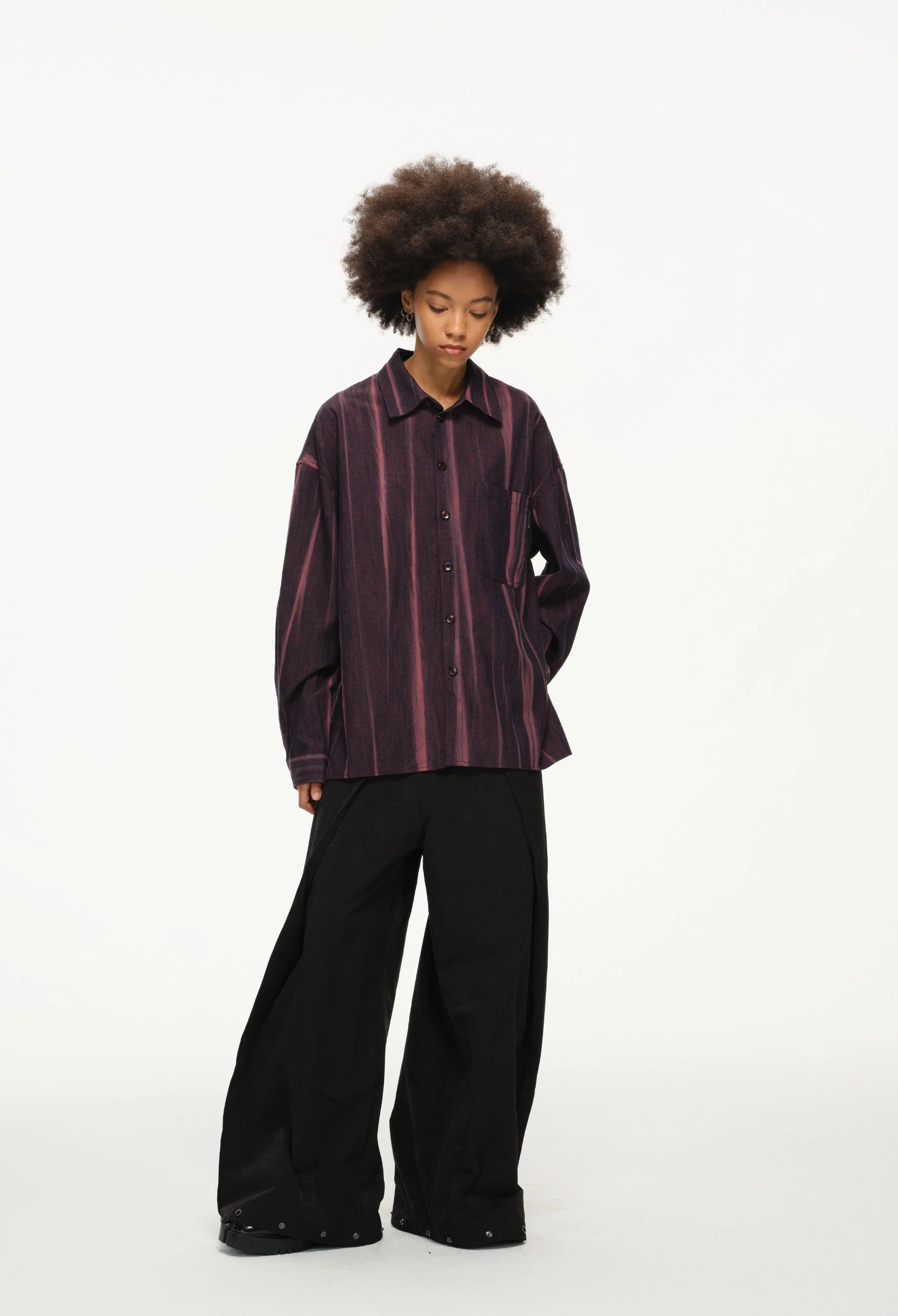 Vertical Stripe Button Up – Deep Burgundy & Rose, Relaxed Fit - Image 9