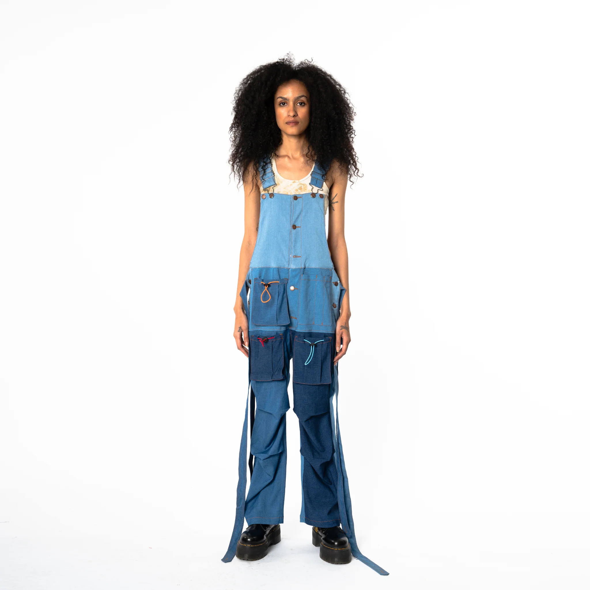 Loose Strap Overalls - Blue Colorblock - Image 11
