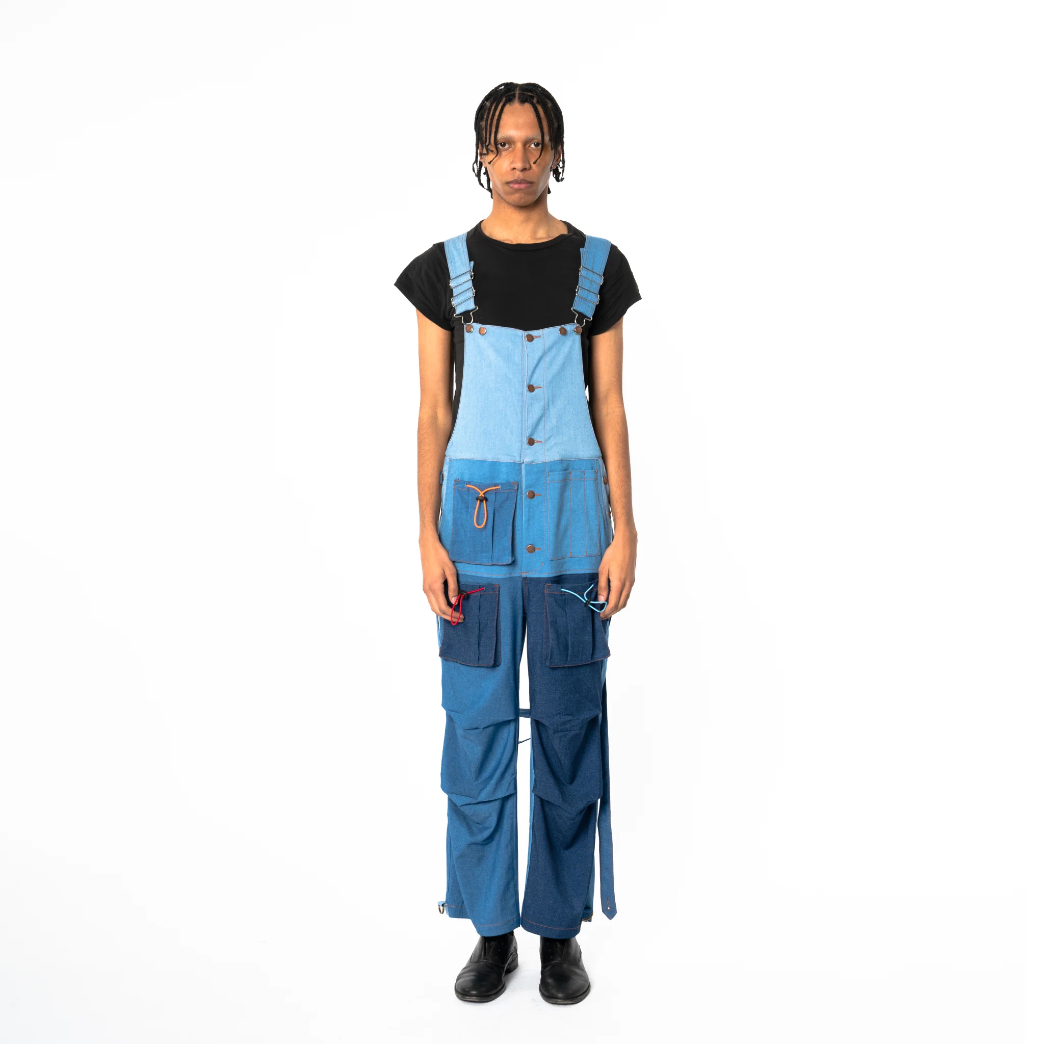 Loose Strap Overalls - Blue Colorblock - Image 12