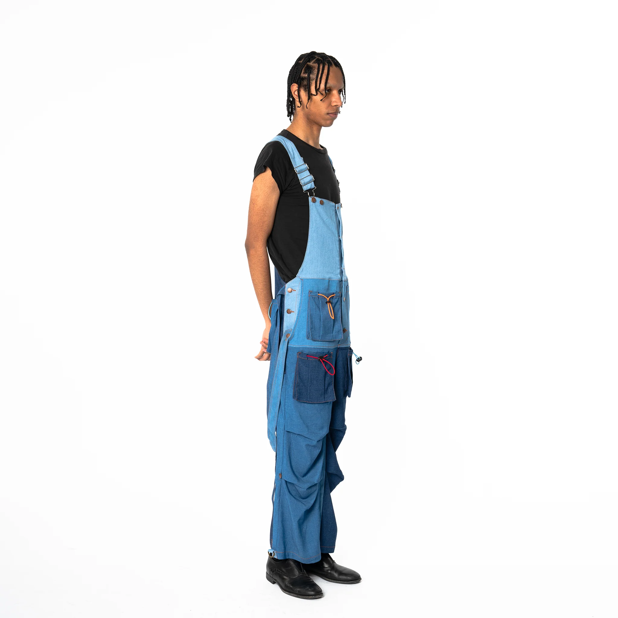 Loose Strap Overalls - Blue Colorblock - Image 13