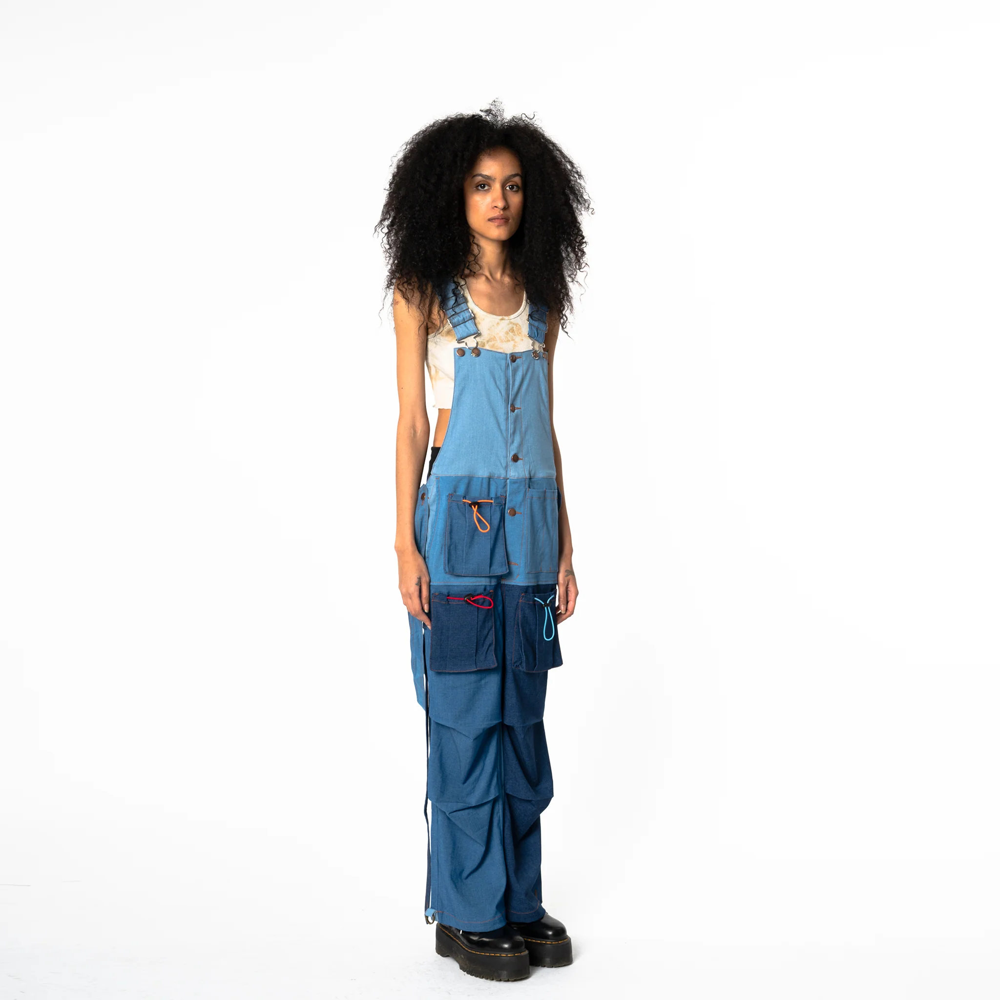 Loose Strap Overalls - Blue Colorblock - Image 16
