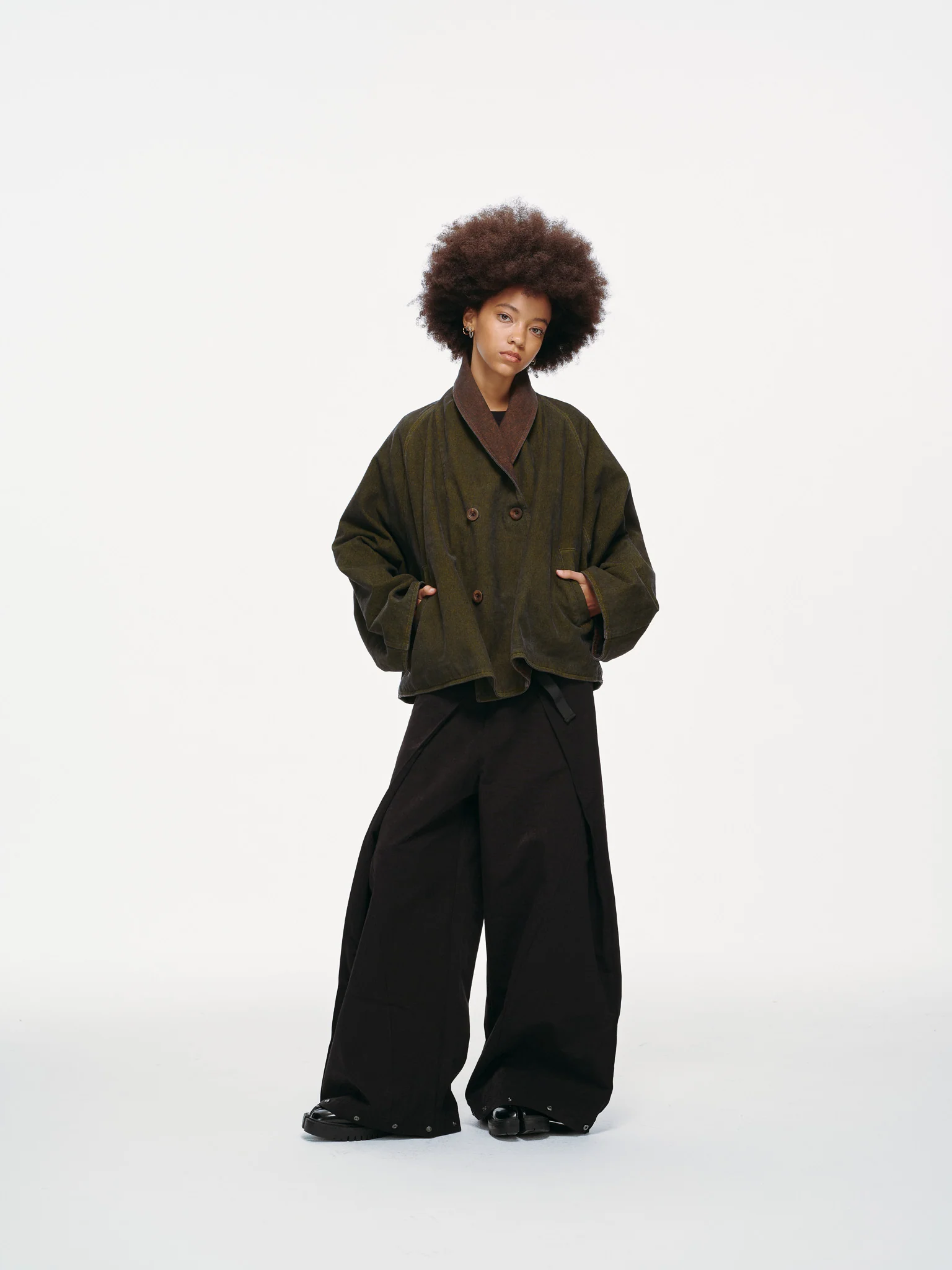 Reversible Dolman Coat – Olive & Brown - Image 11