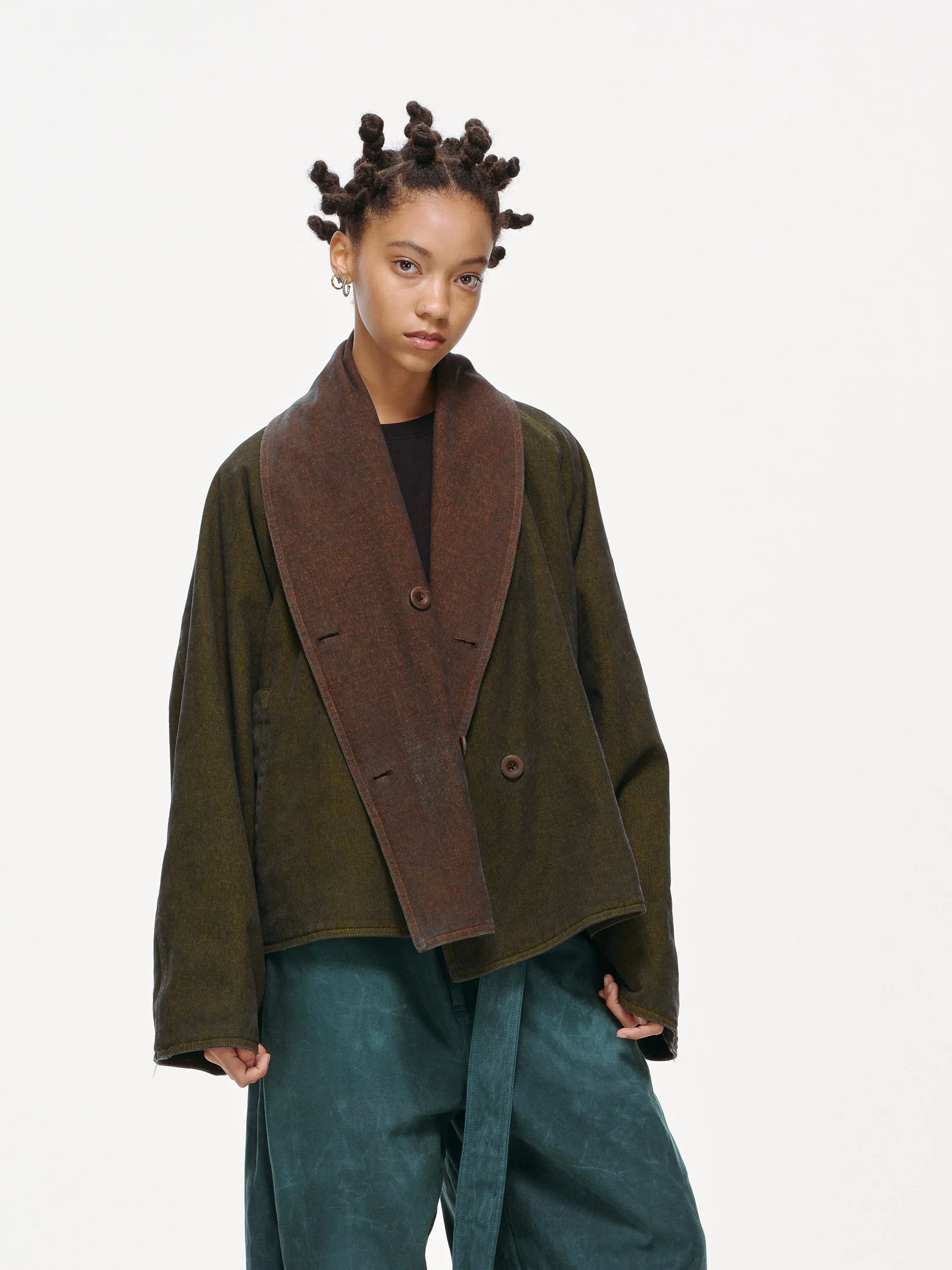 Reversible Dolman Coat – Olive & Brown - Image 13