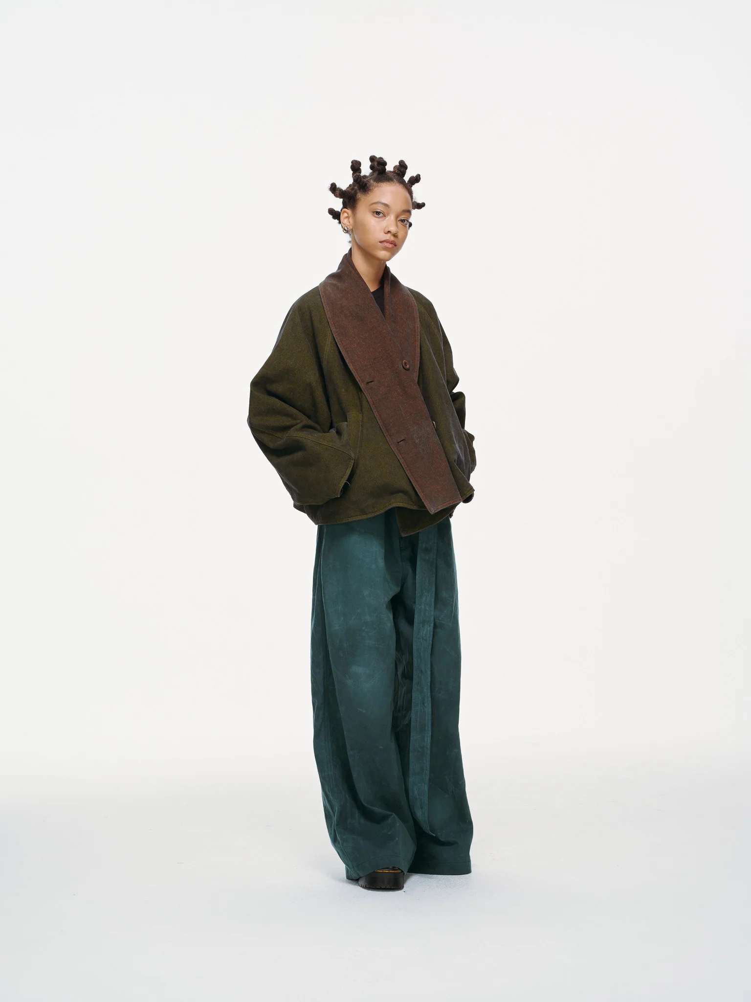 Reversible Dolman Coat – Olive & Brown - Image 15