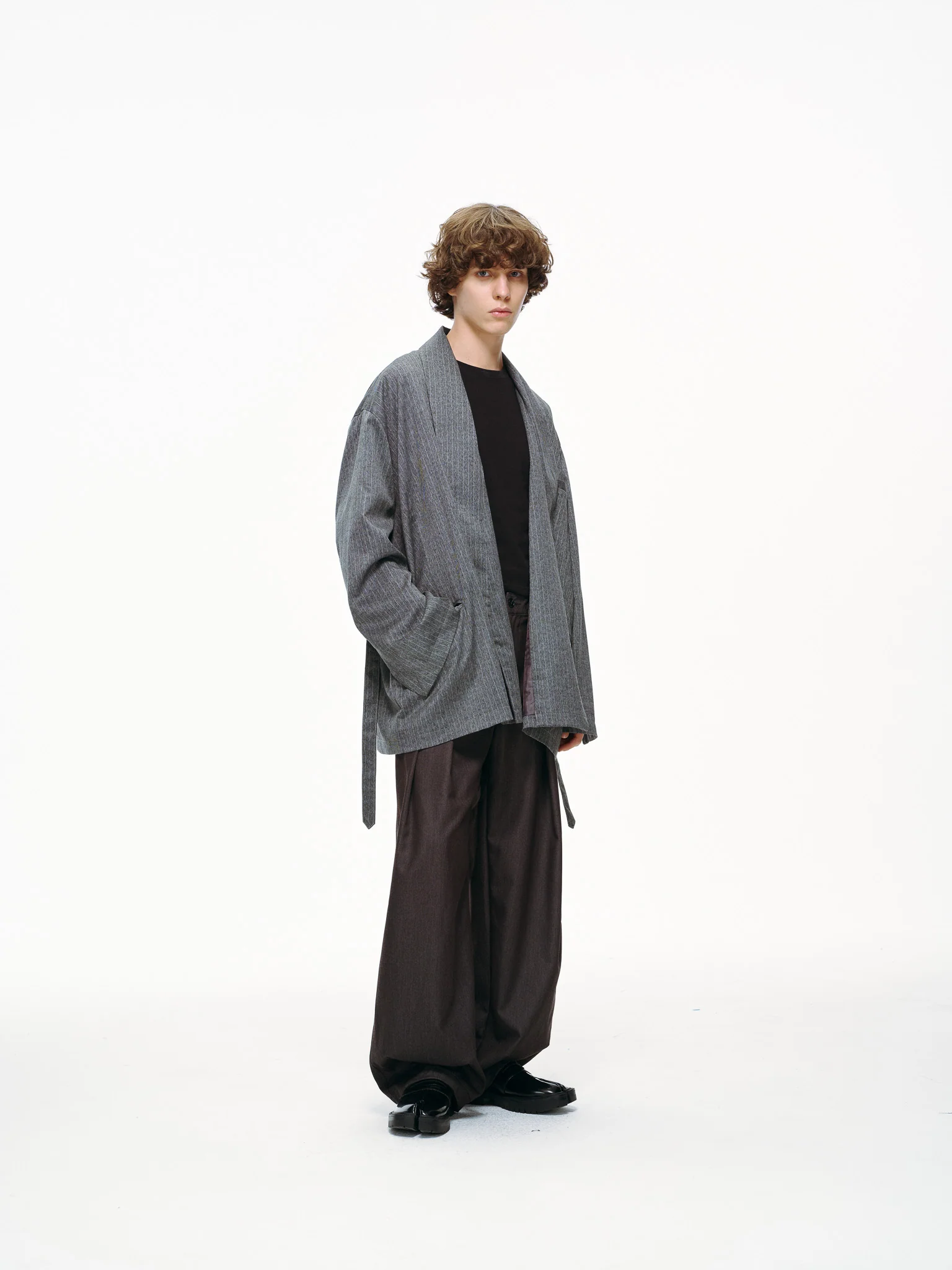 Noa Loose Fit Kimono Blazer – Grey Pinstripe - Image 3