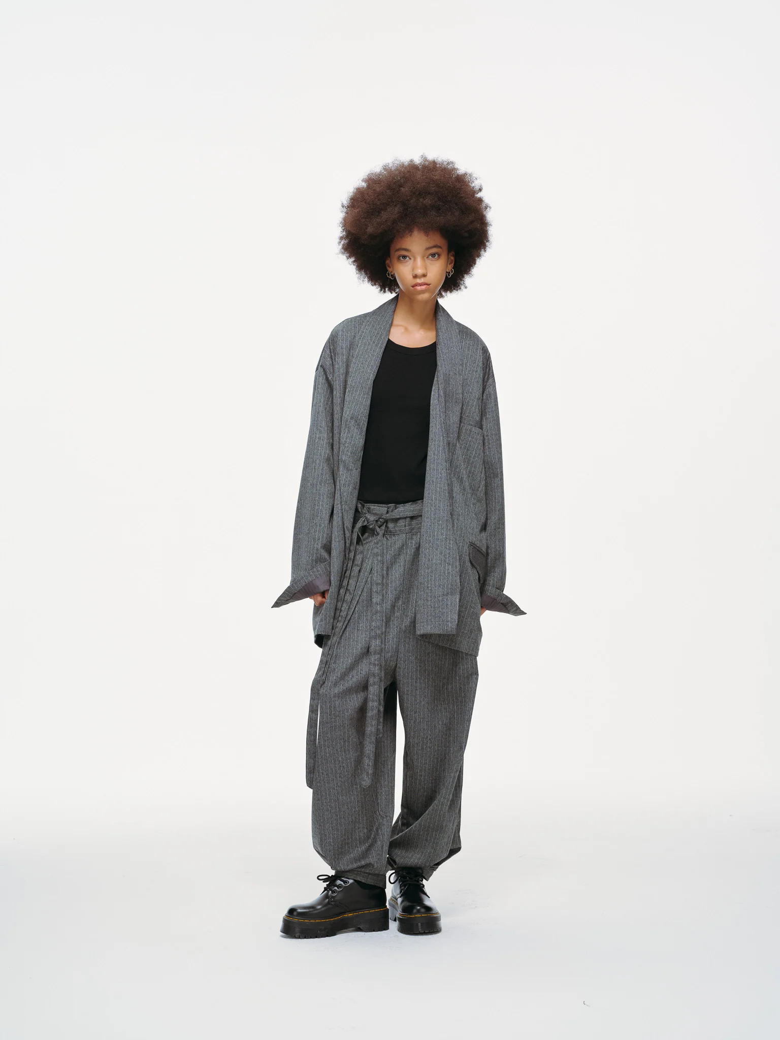 Noa Loose Fit Kimono Blazer – Grey Pinstripe - Image 5