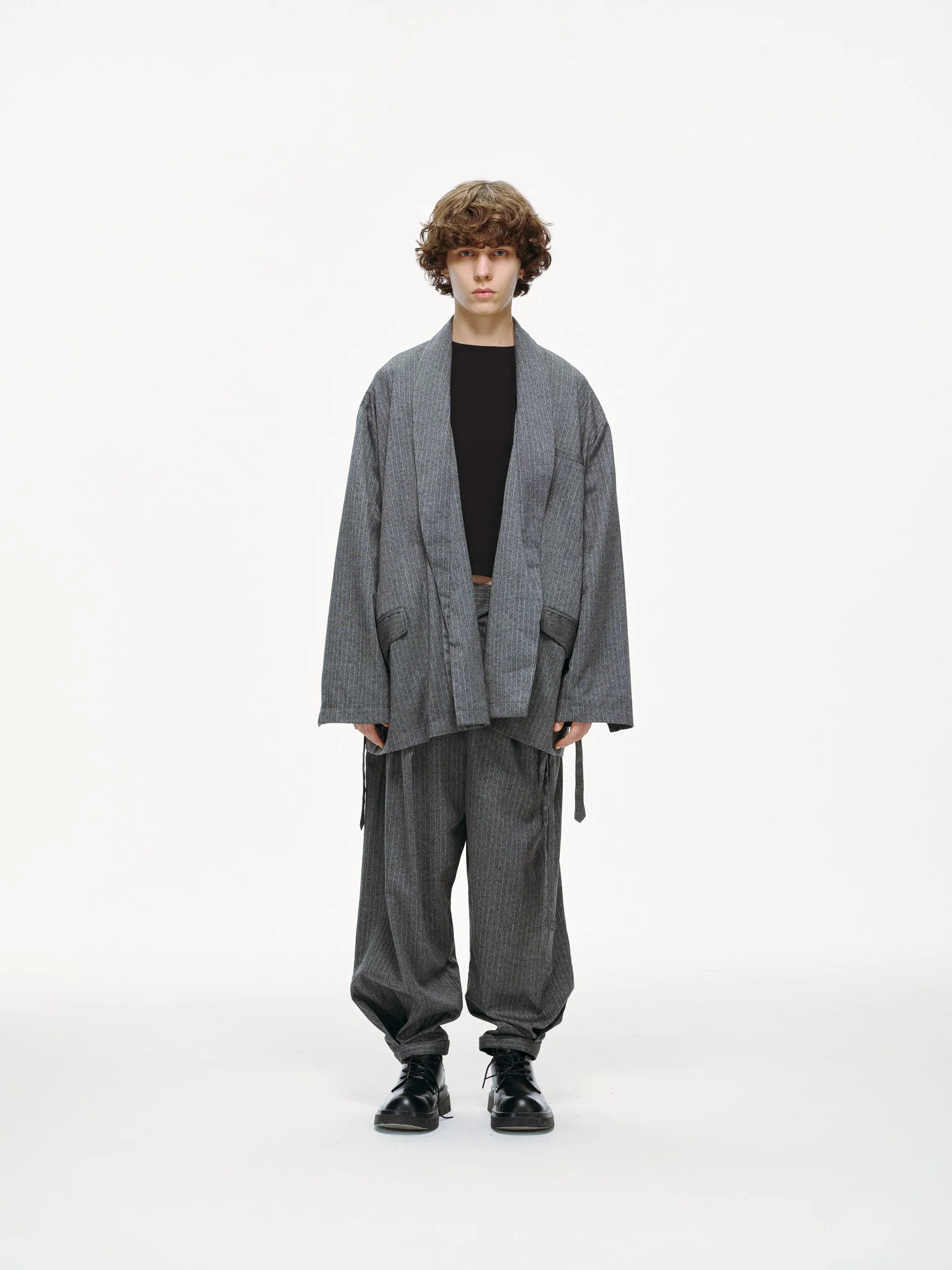 Noa Loose Fit Kimono Blazer – Grey Pinstripe - Image 6