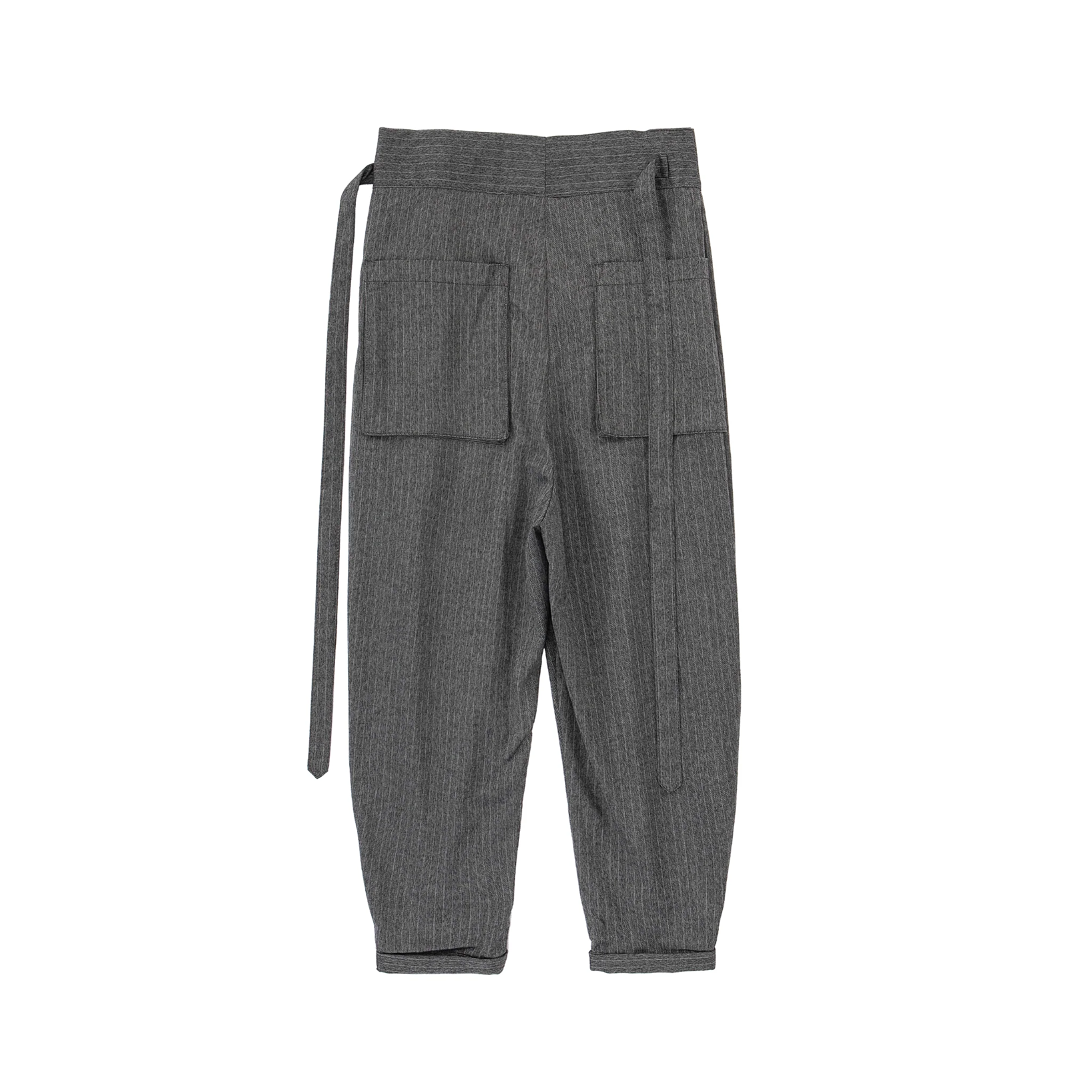 Noa Wrap-Front Pleated Pants – Wrap Around Sash Belt, Grey Pinstripe - Image 10