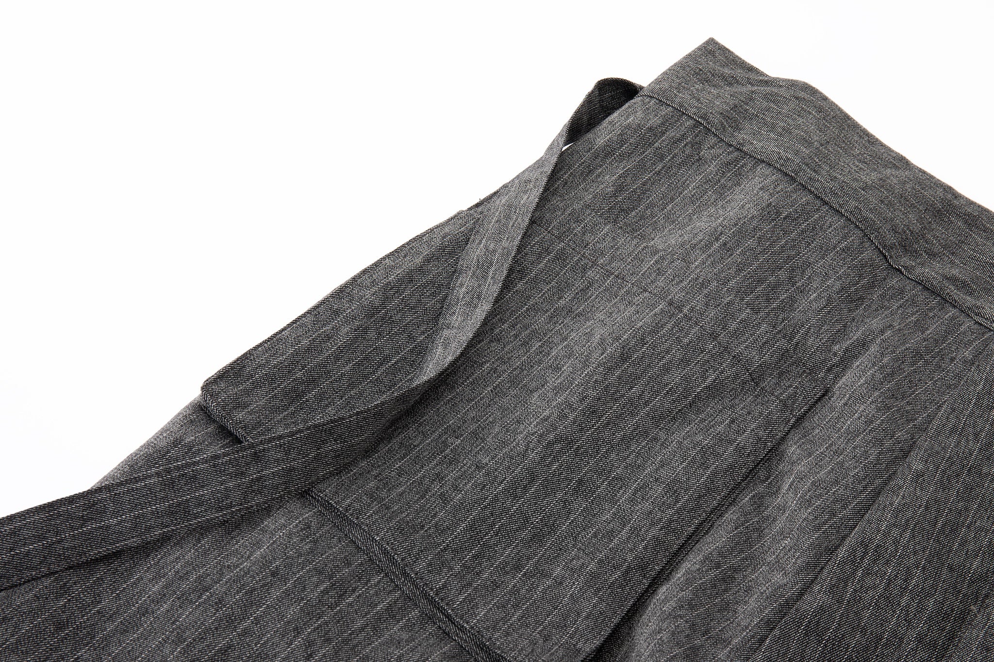 Noa Wrap-Front Pleated Pants – Wrap Around Sash Belt, Grey Pinstripe - Image 13