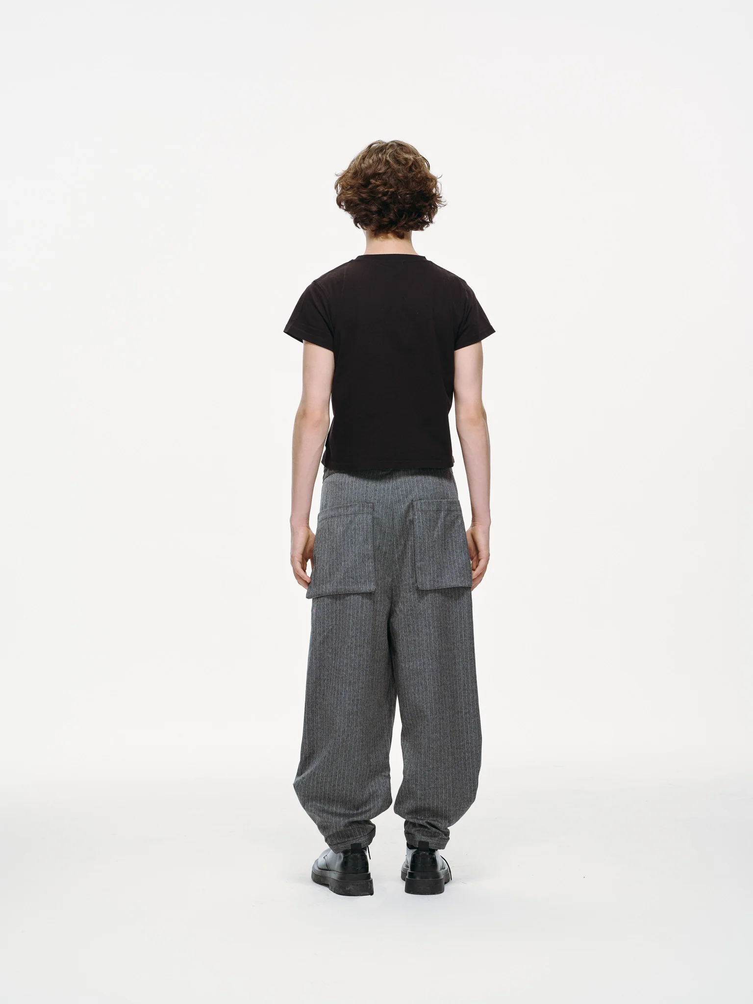 Noa Wrap-Front Pleated Pants – Wrap Around Sash Belt, Grey Pinstripe - Image 6