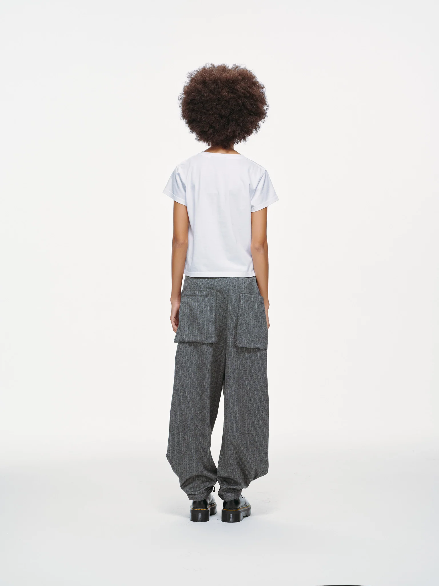 Noa Wrap-Front Pleated Pants – Wrap Around Sash Belt, Grey Pinstripe - Image 8