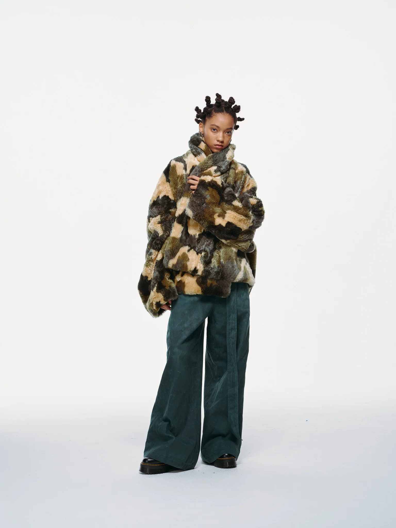 Plush Pop Cropped Faux Fur - Forest Camo - Image 12