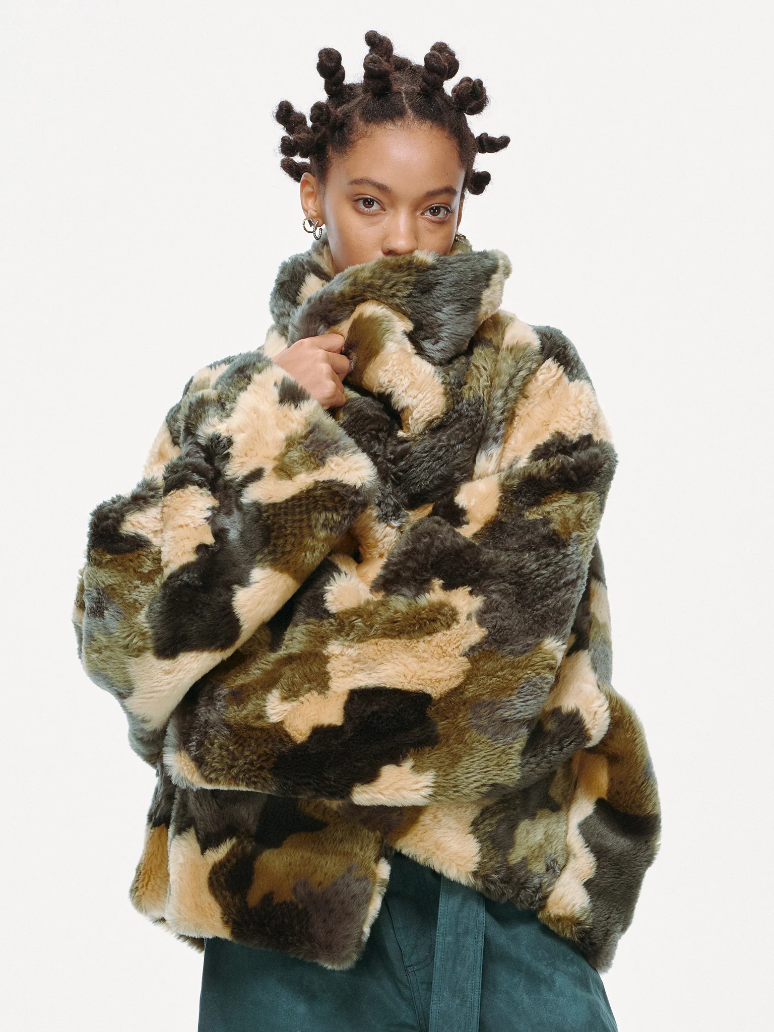 Plush Pop Cropped Faux Fur - Forest Camo - Image 3