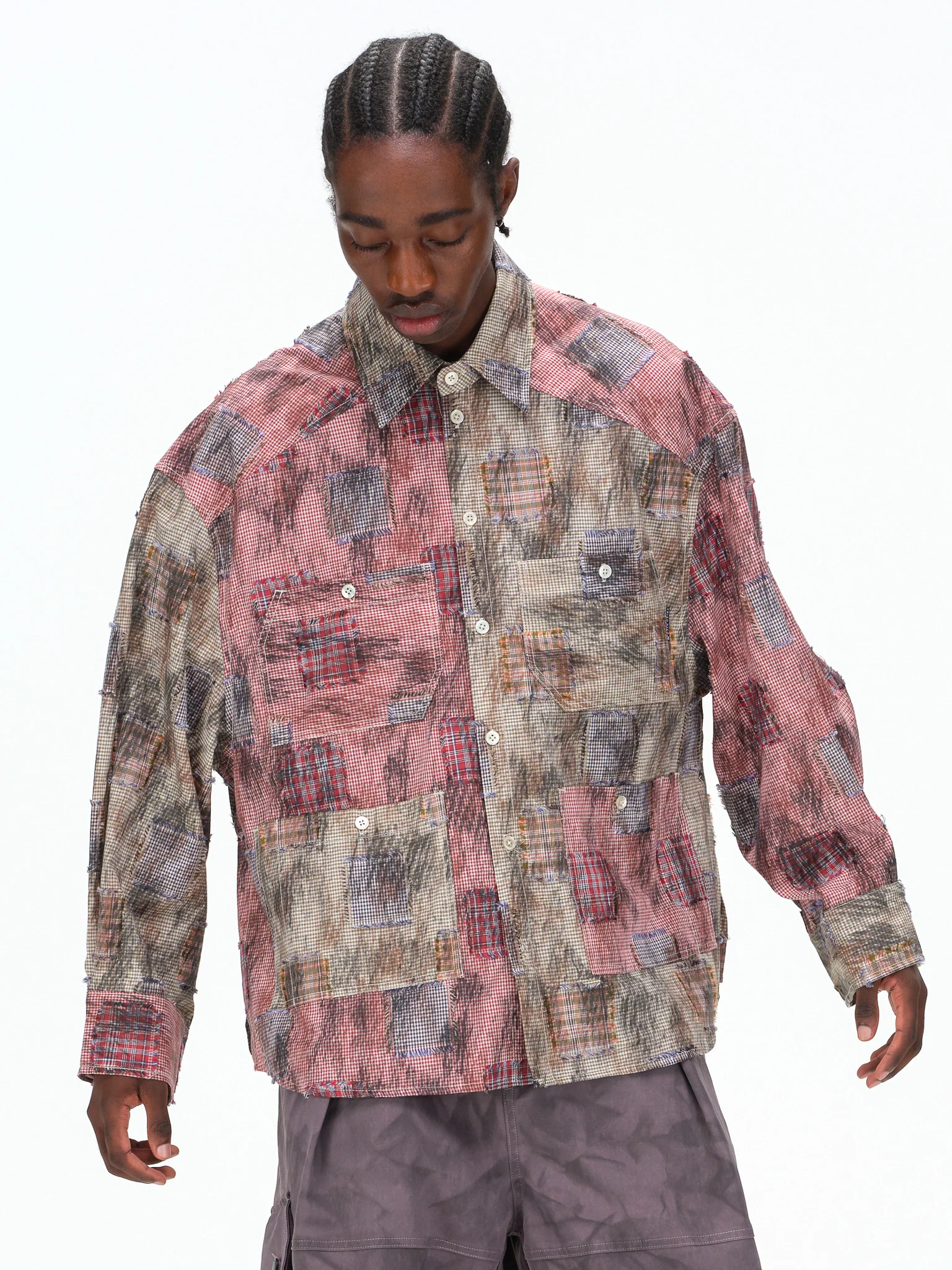 Remix Patchwork Check Shirt - Lightweight, Contrasting Plaid - Image 9