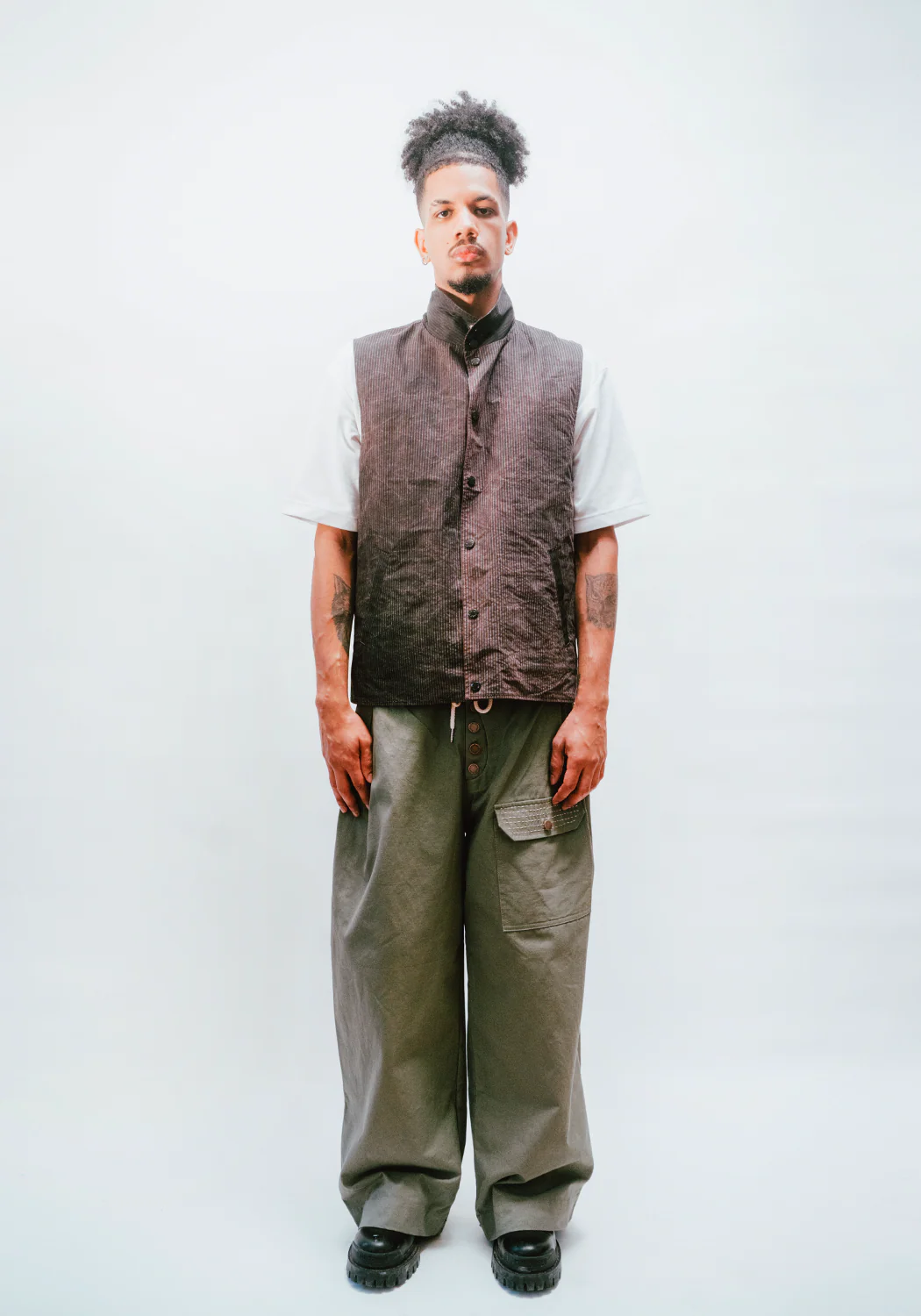 Reversible Utility Vest - Dark Brown x Stripe (FINAL SALE) - Image 11