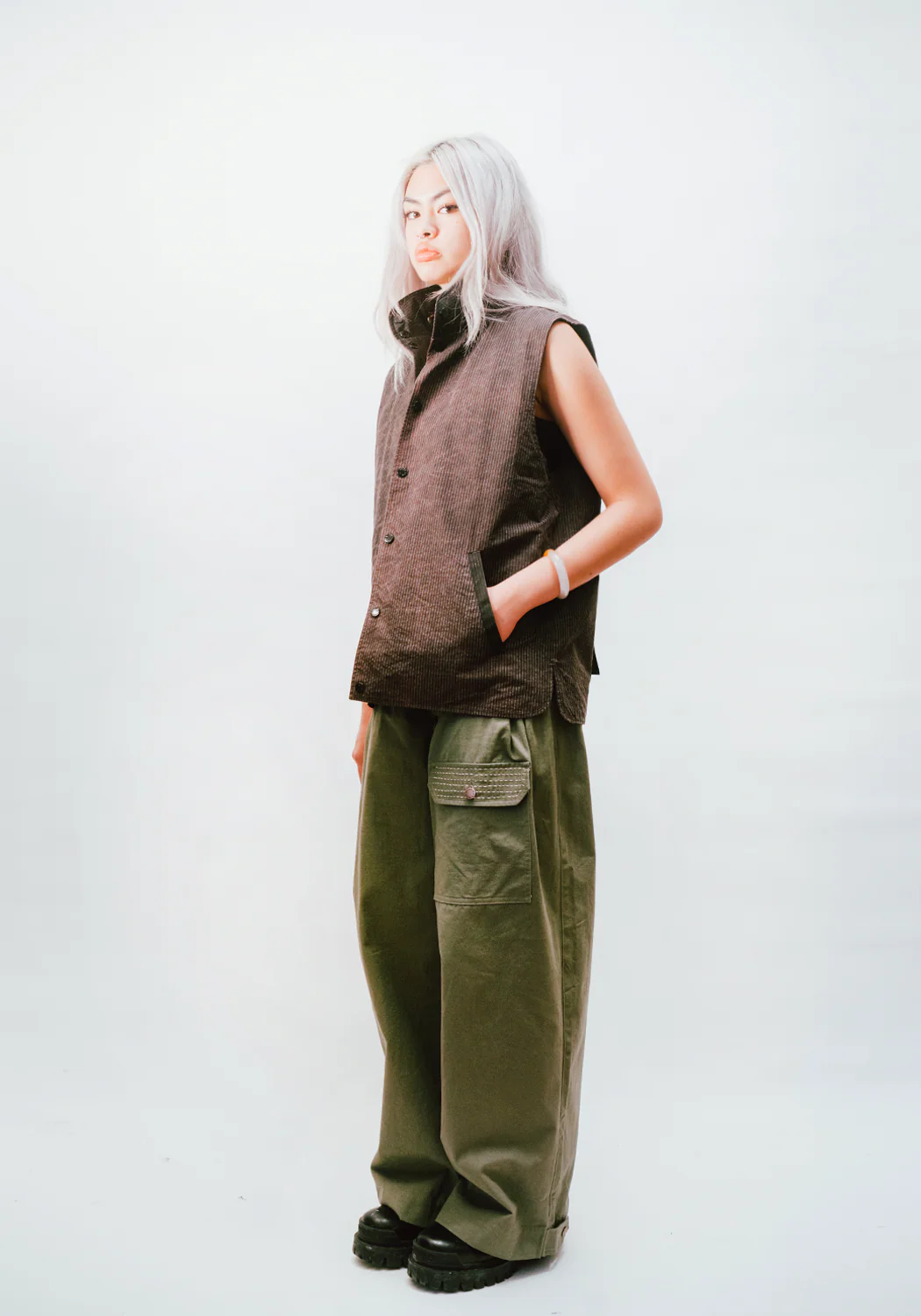 Reversible Utility Vest - Dark Brown x Stripe (FINAL SALE) - Image 12