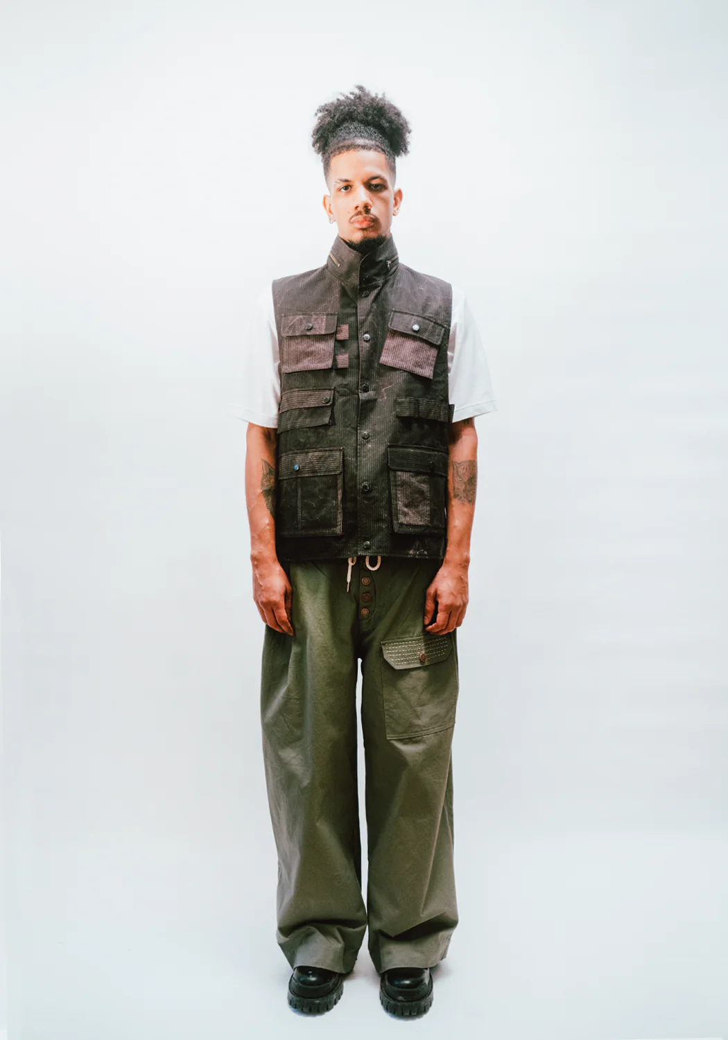 Reversible Utility Vest - Dark Brown x Stripe (FINAL SALE) - Image 4