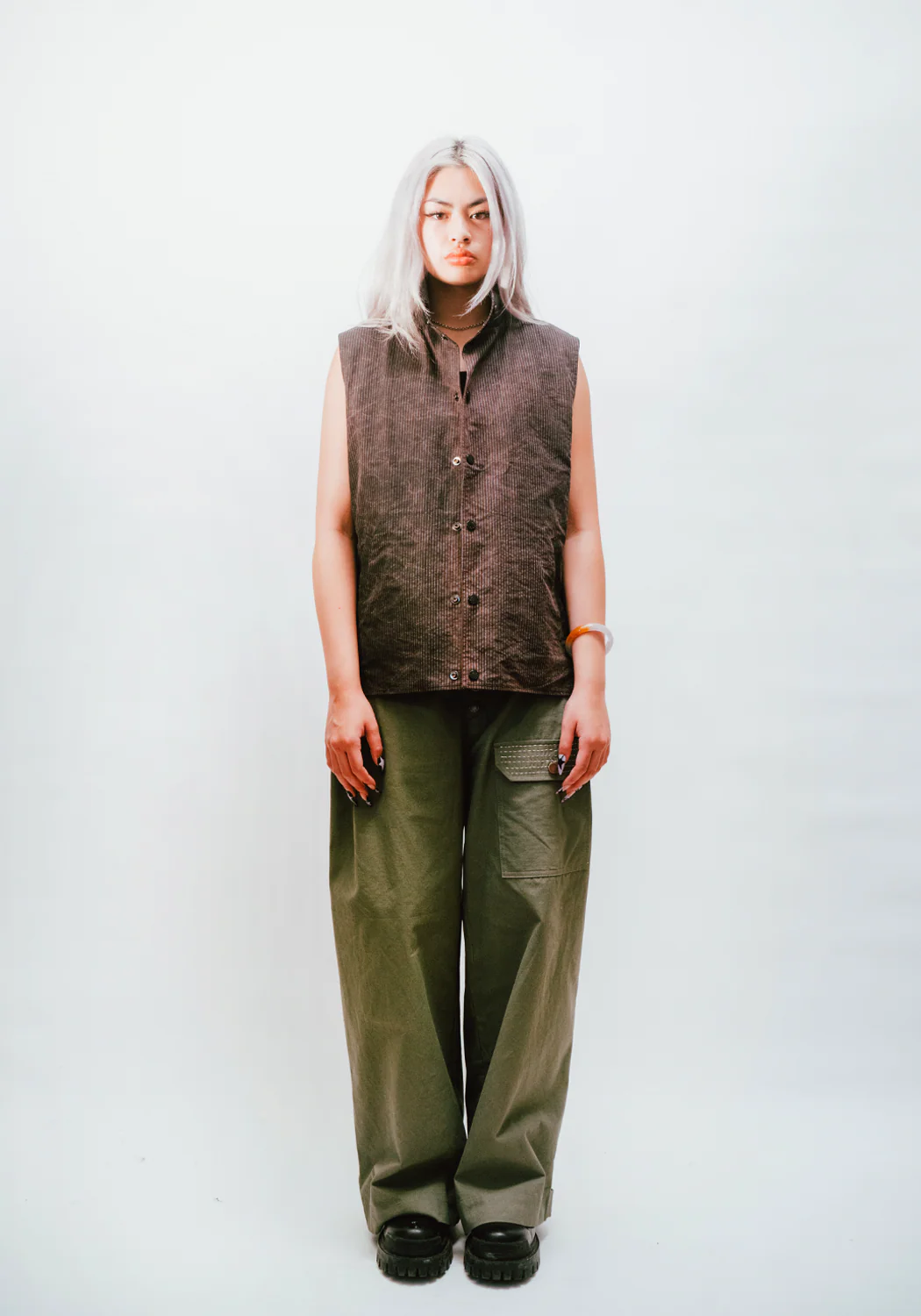 Reversible Utility Vest - Dark Brown x Stripe (FINAL SALE) - Image 5