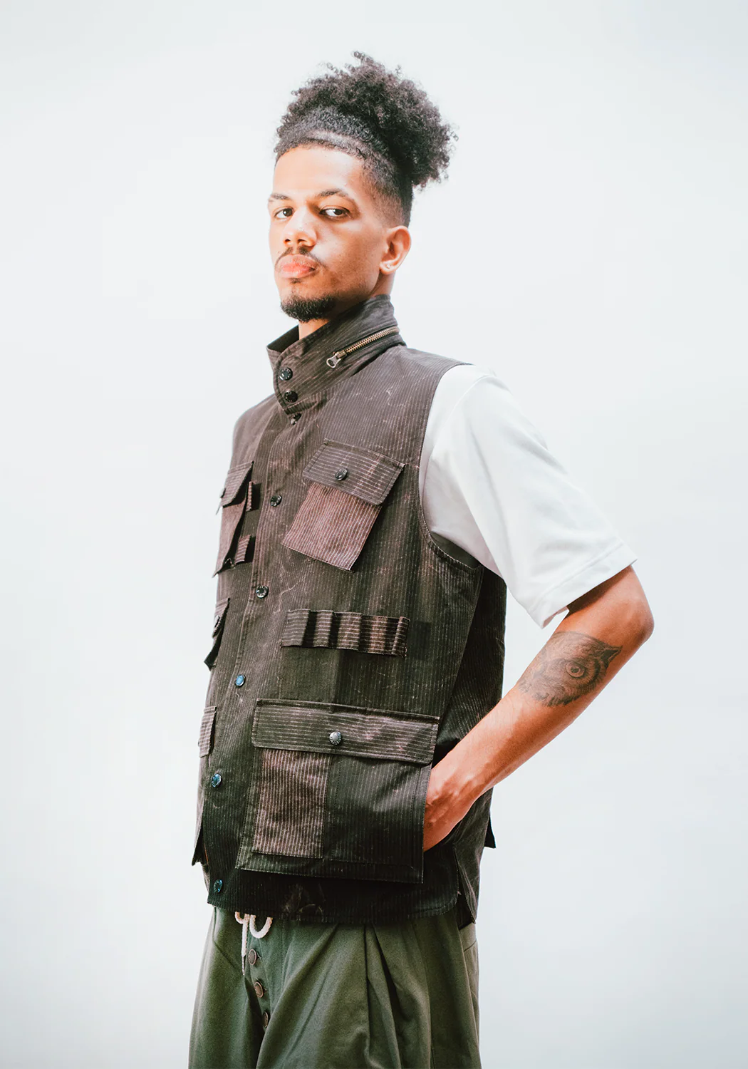 Reversible Utility Vest - Dark Brown x Stripe (FINAL SALE) - Image 6