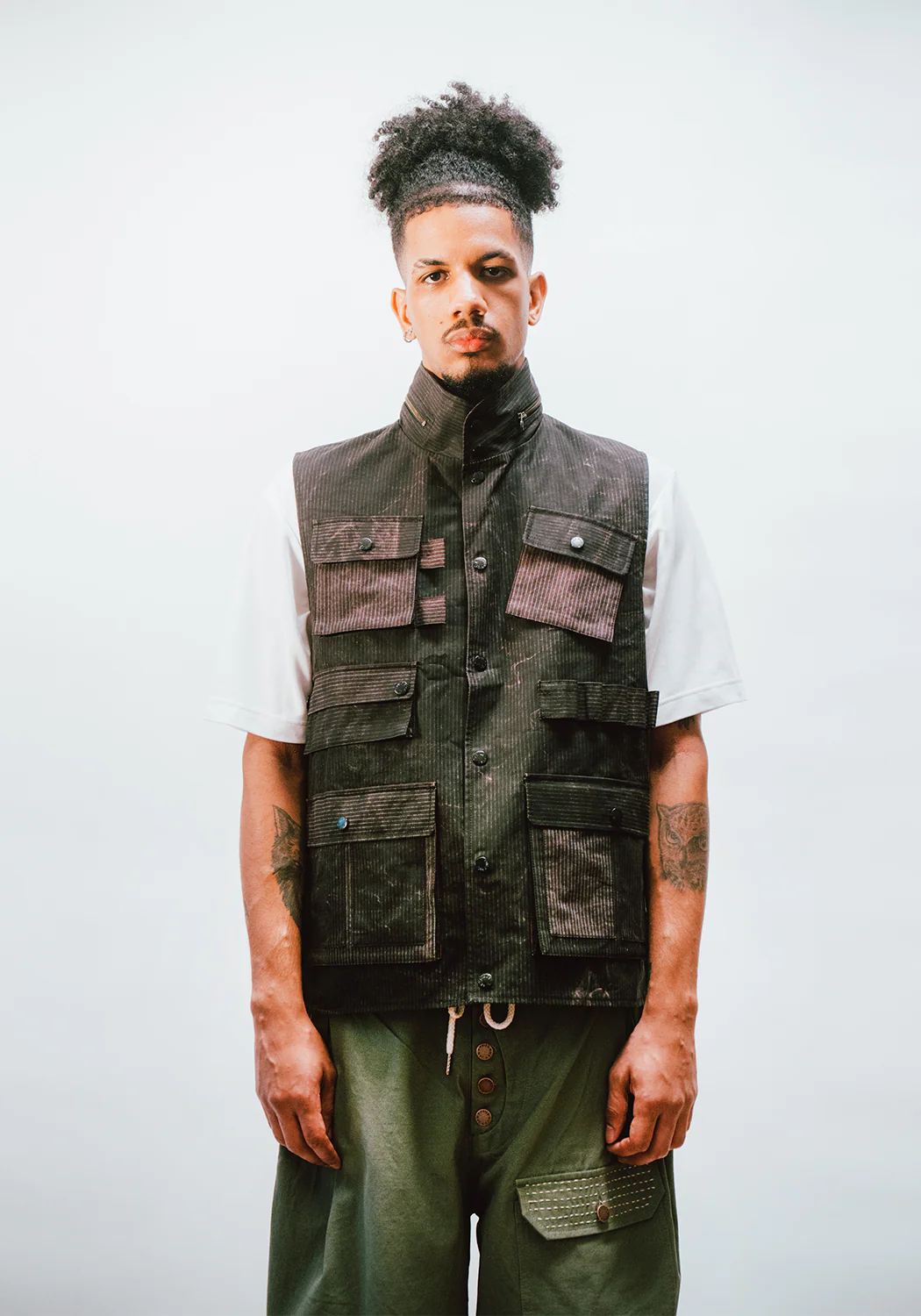 Reversible Utility Vest - Dark Brown x Stripe (FINAL SALE) - Image 9