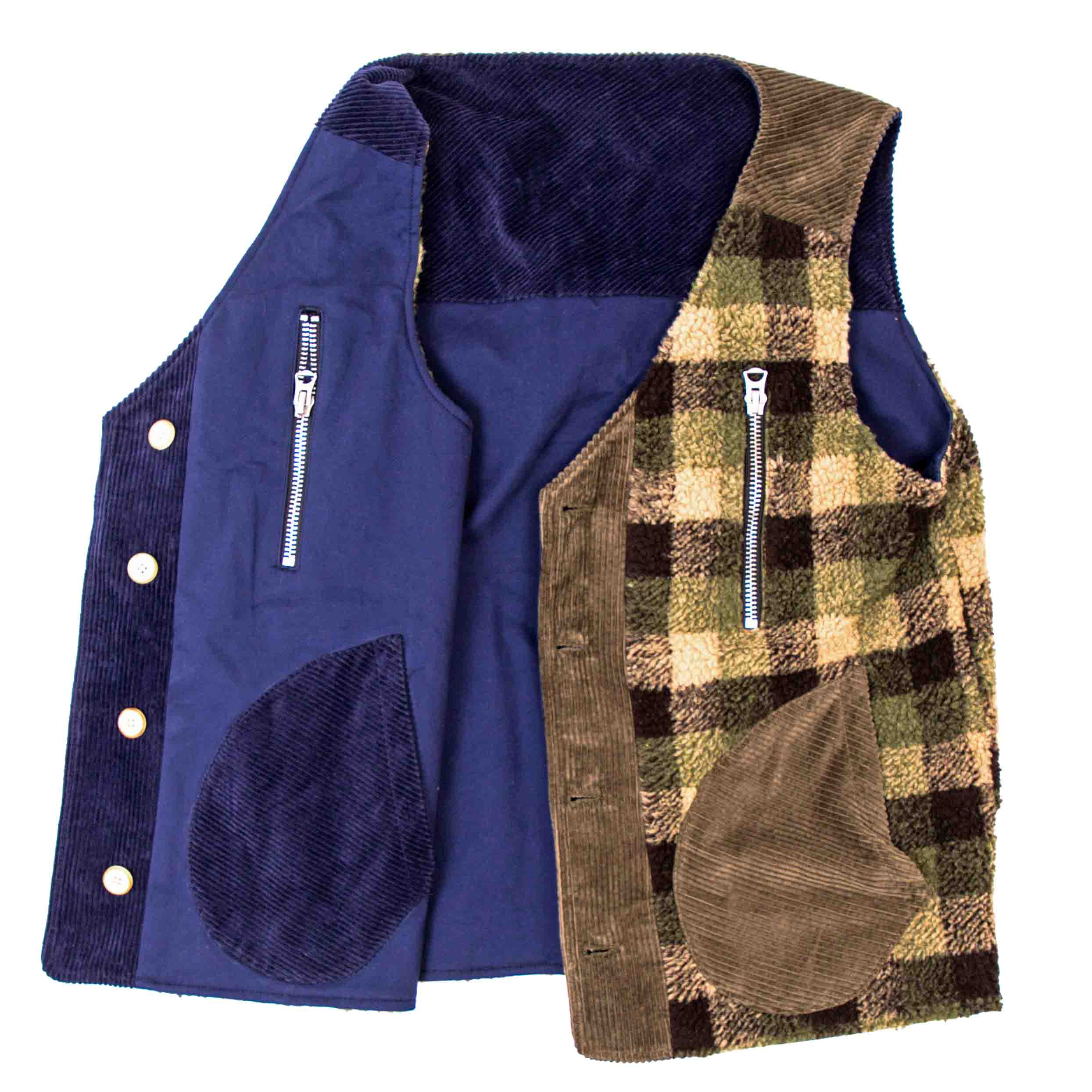 Green/Blue Plaid Reversible Vest - - Image 5
