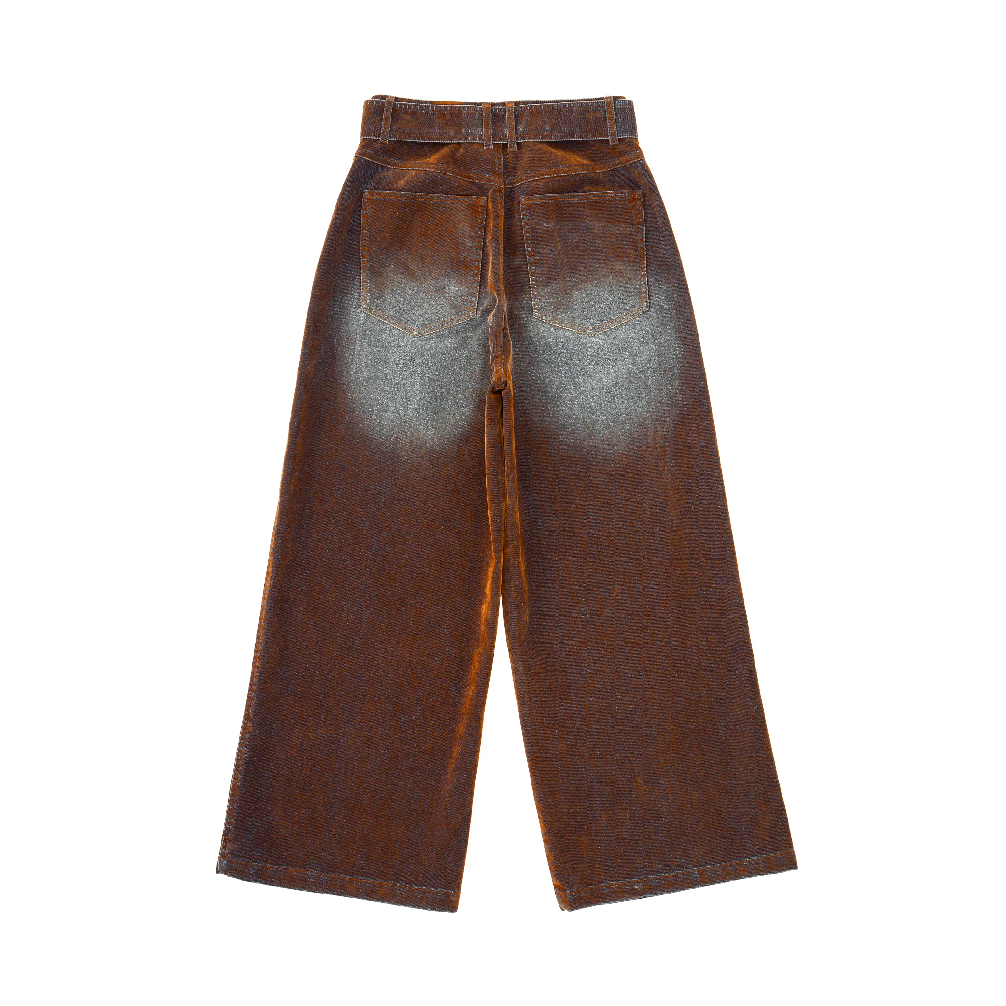Rust Oil Slick Iridescent Wide Leg Denim Pants with Sash Belt - Image 10