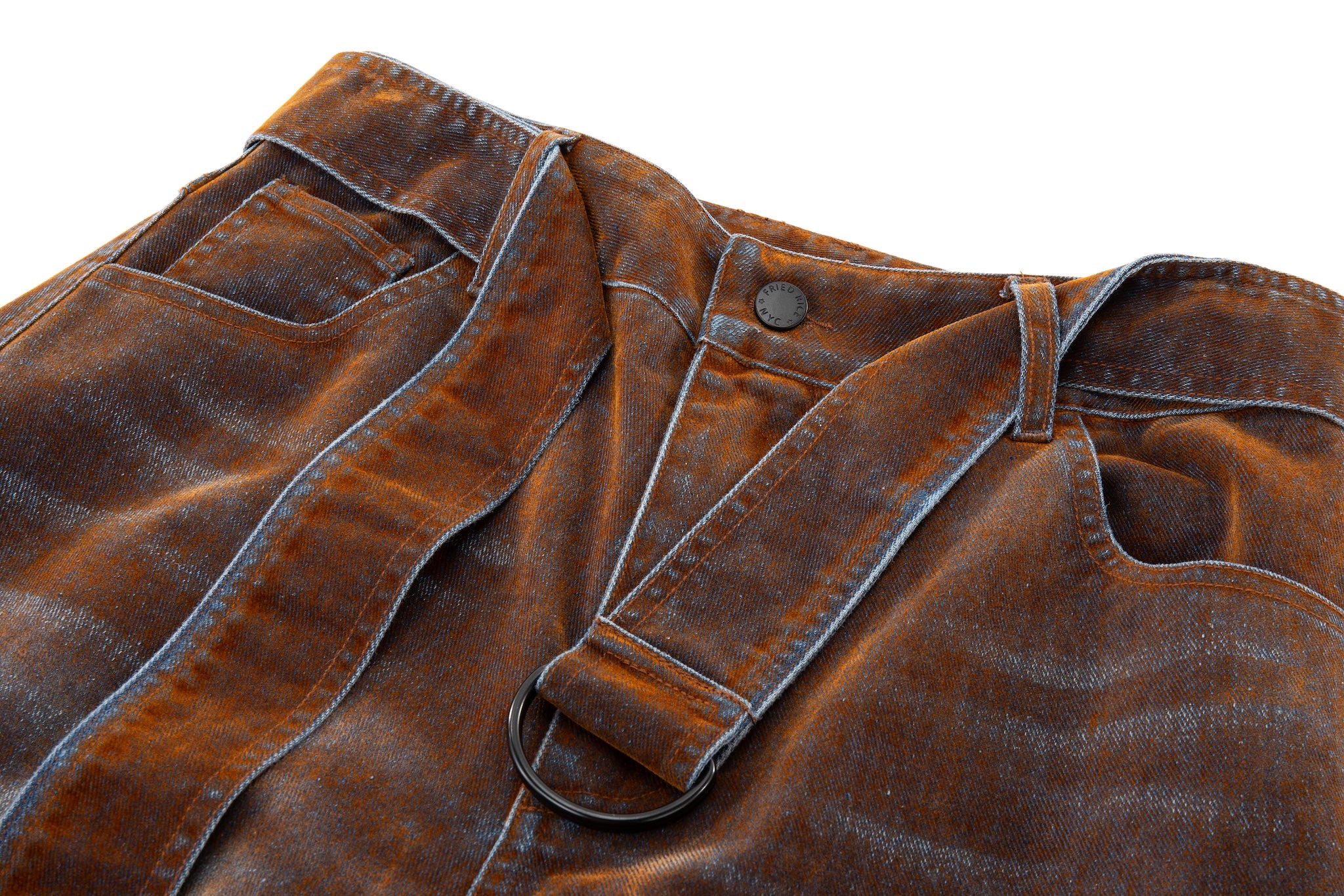 Rust Oil Slick Iridescent Wide Leg Denim Pants with Sash Belt - Image 11