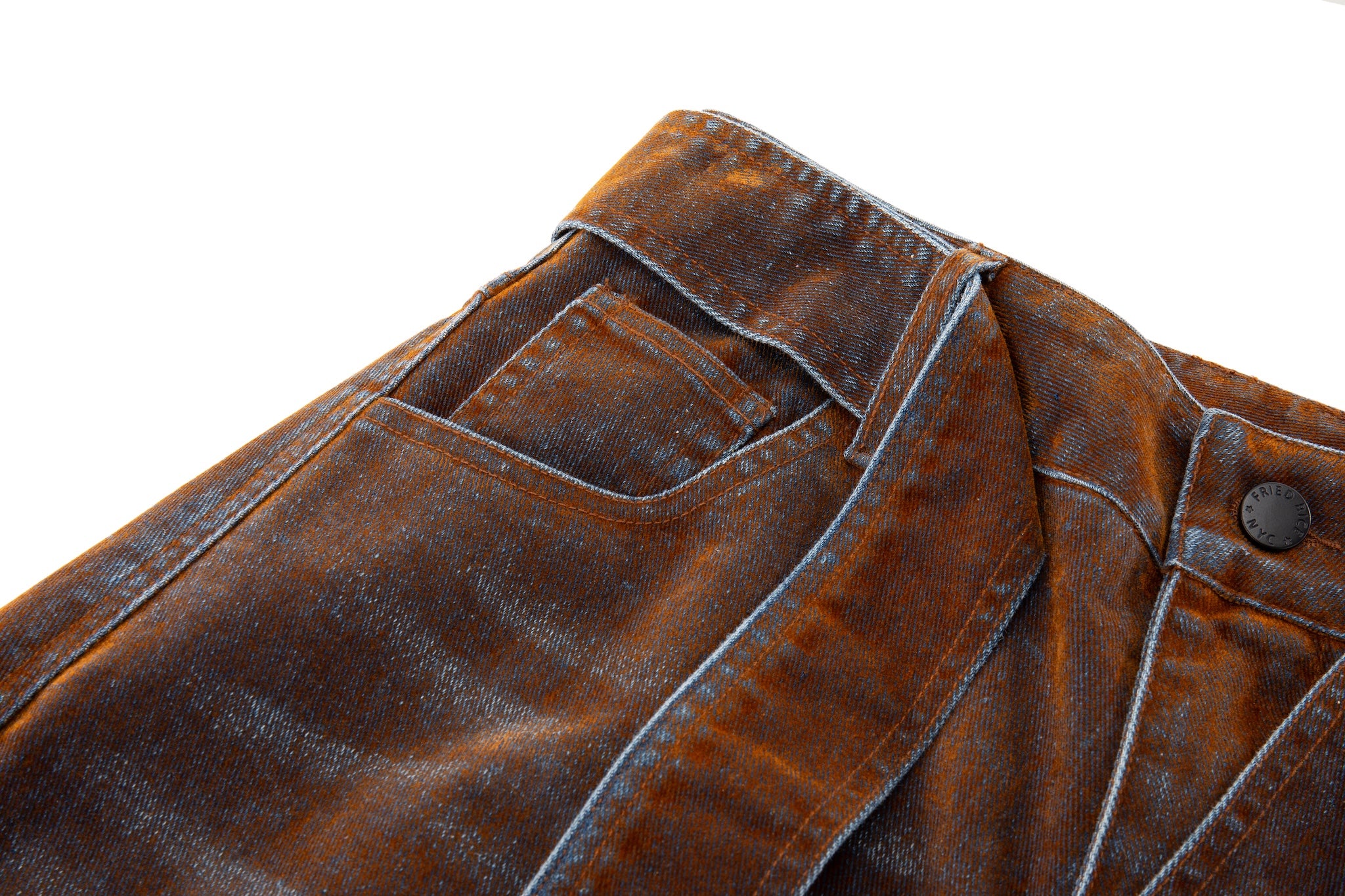 Rust Oil Slick Iridescent Wide Leg Denim Pants with Sash Belt - Image 12