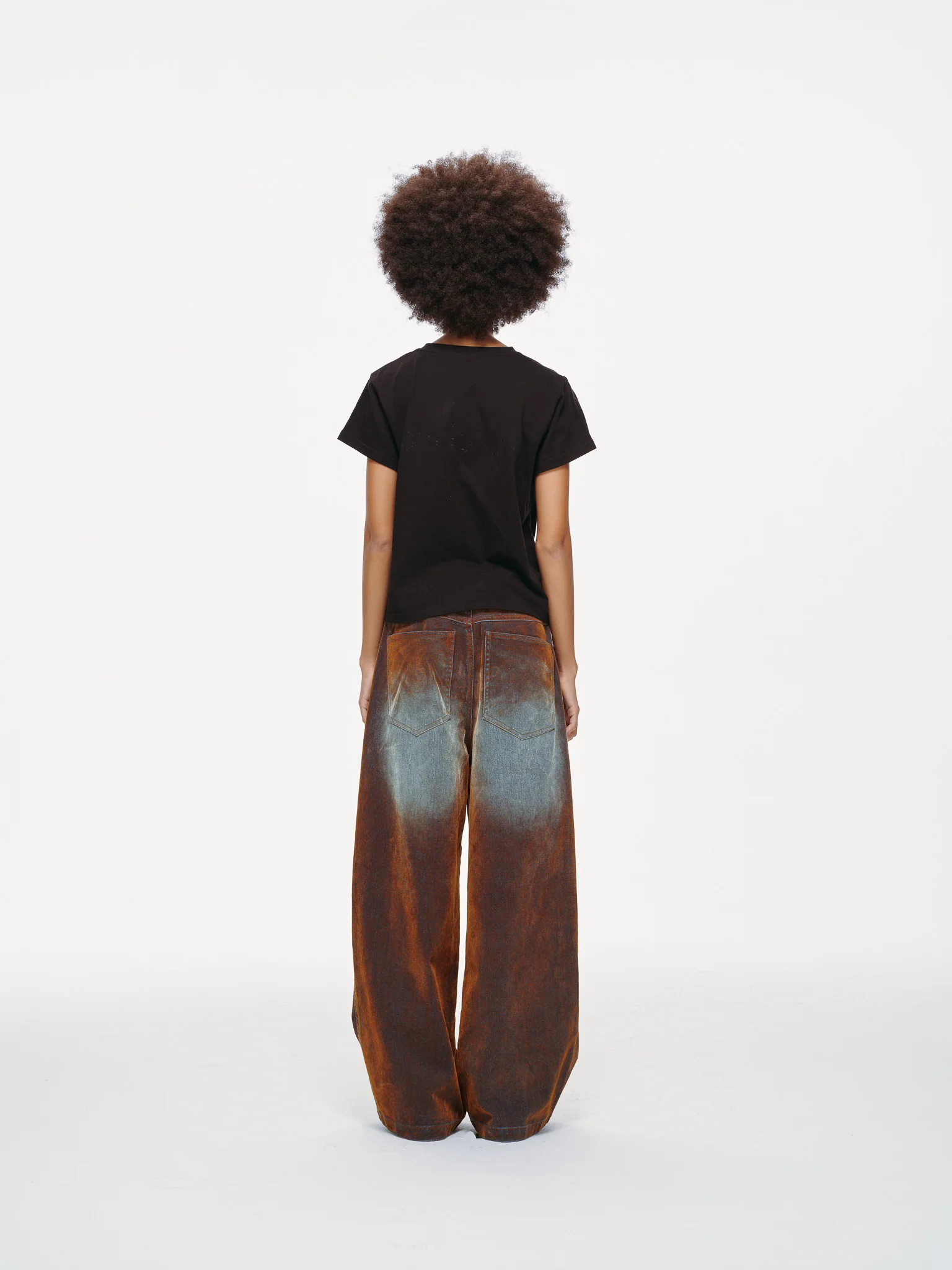 Rust Oil Slick Iridescent Wide Leg Denim Pants with Sash Belt - Image 6