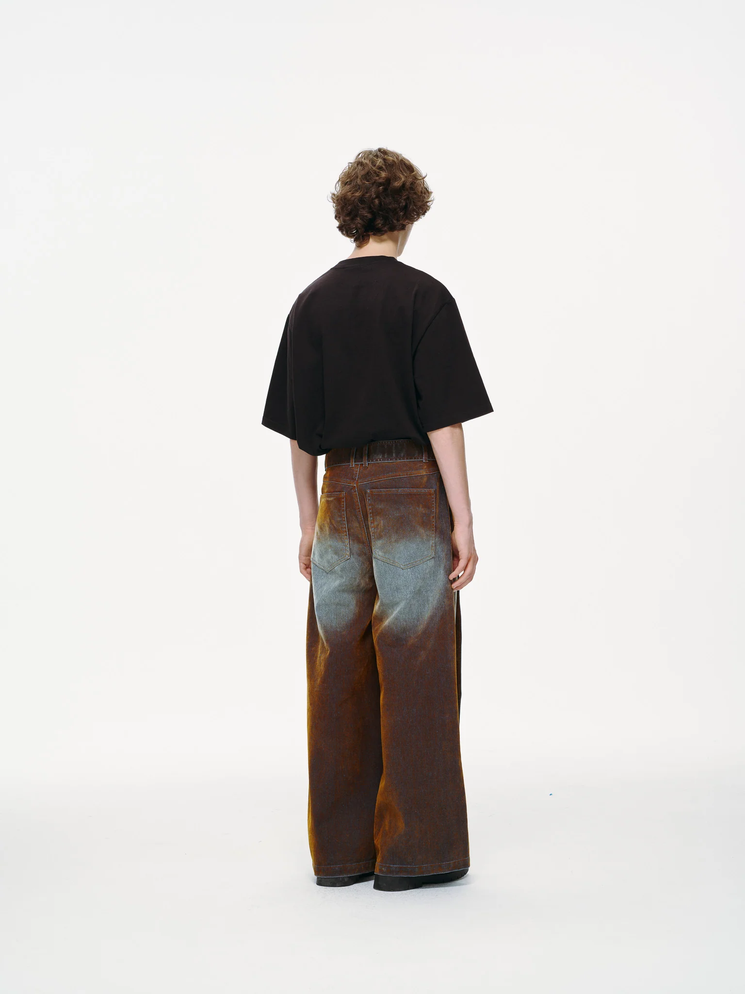 Rust Oil Slick Iridescent Wide Leg Denim Pants with Sash Belt - Image 8