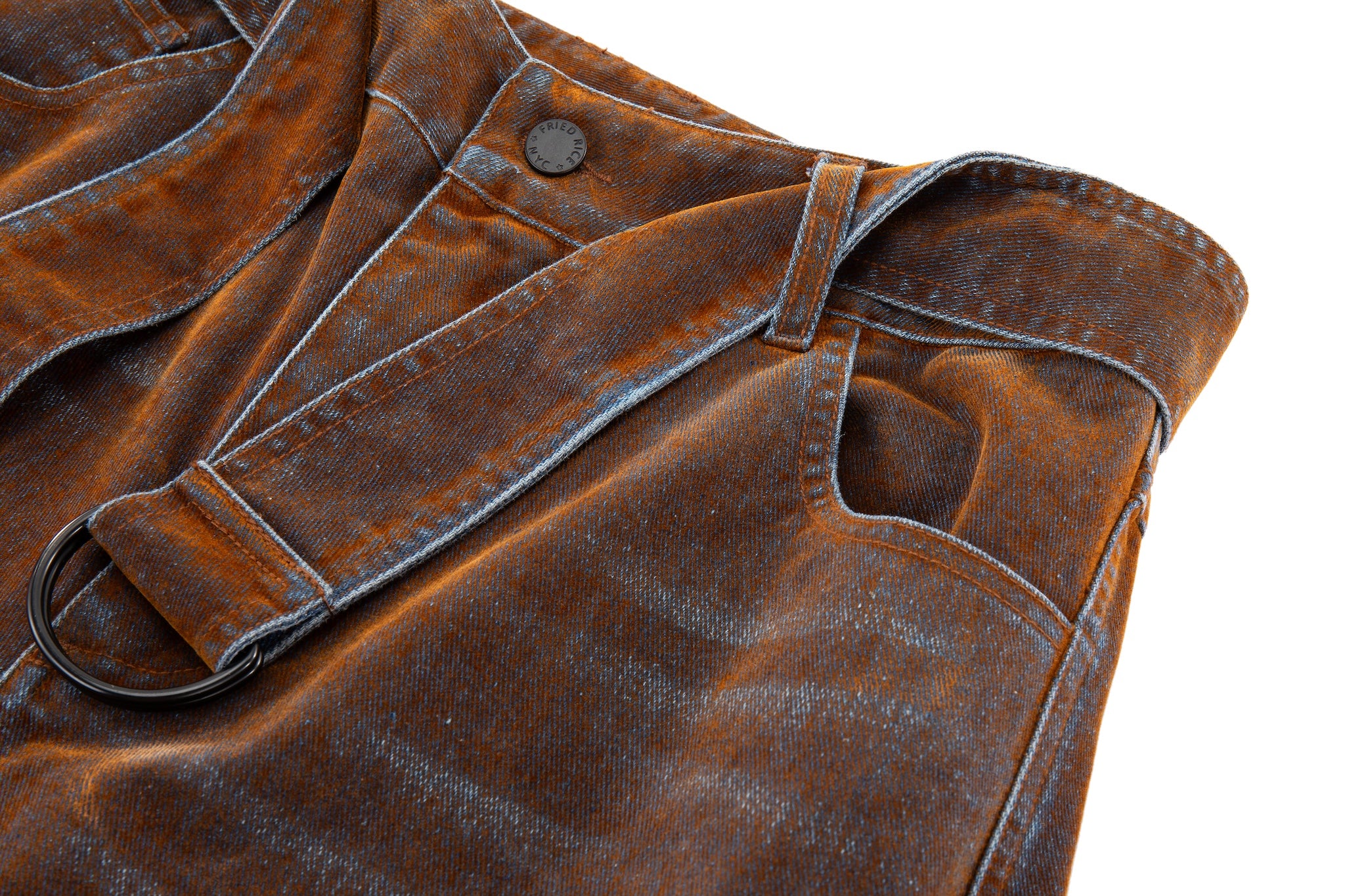 Rust Oil Slick Iridescent Wide Leg Denim Pants with Sash Belt - Image 9