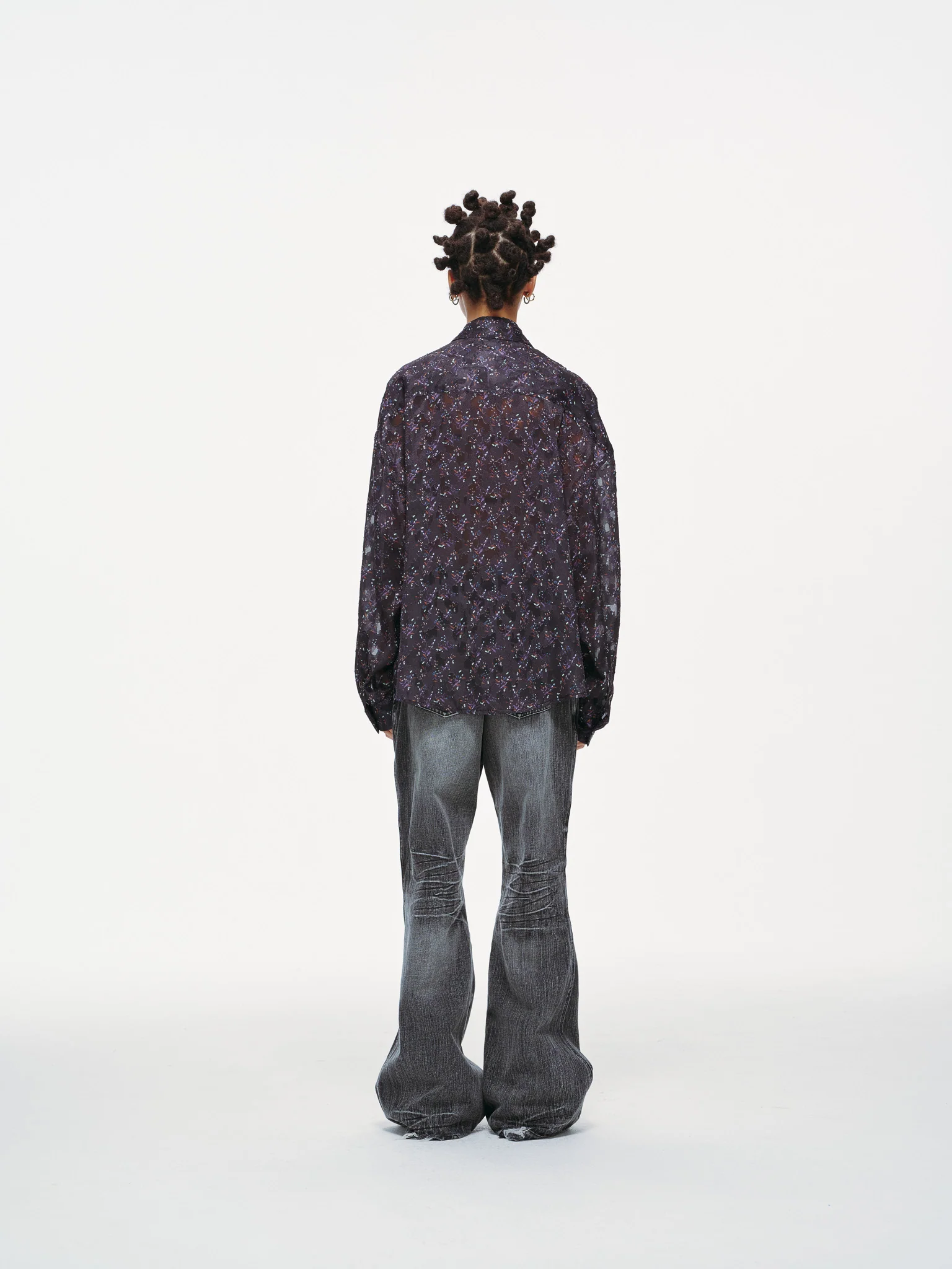 Sheer Floral Button-Up Shirt - Violet - Image 15