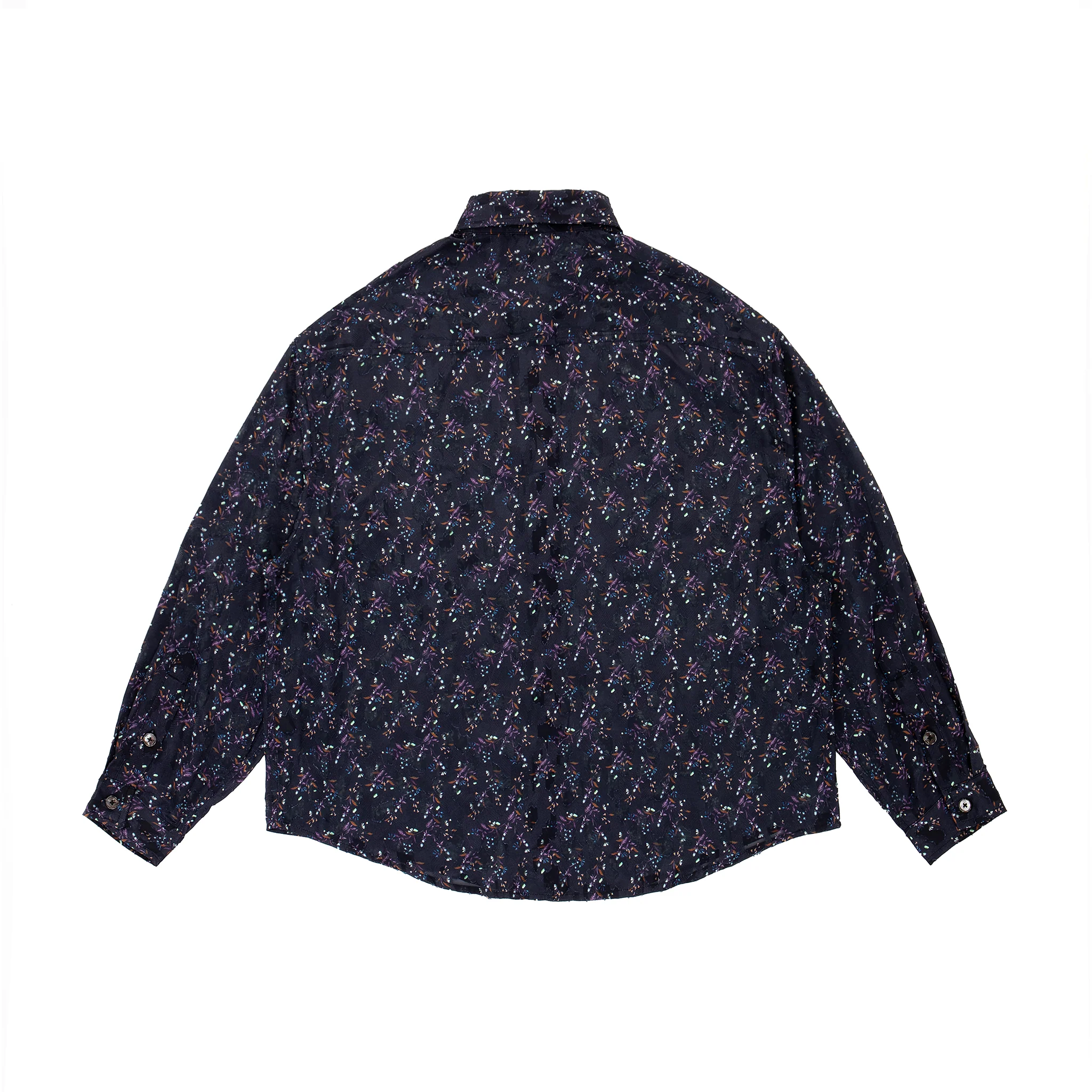 Sheer Floral Button-Up Shirt - Violet - Image 17