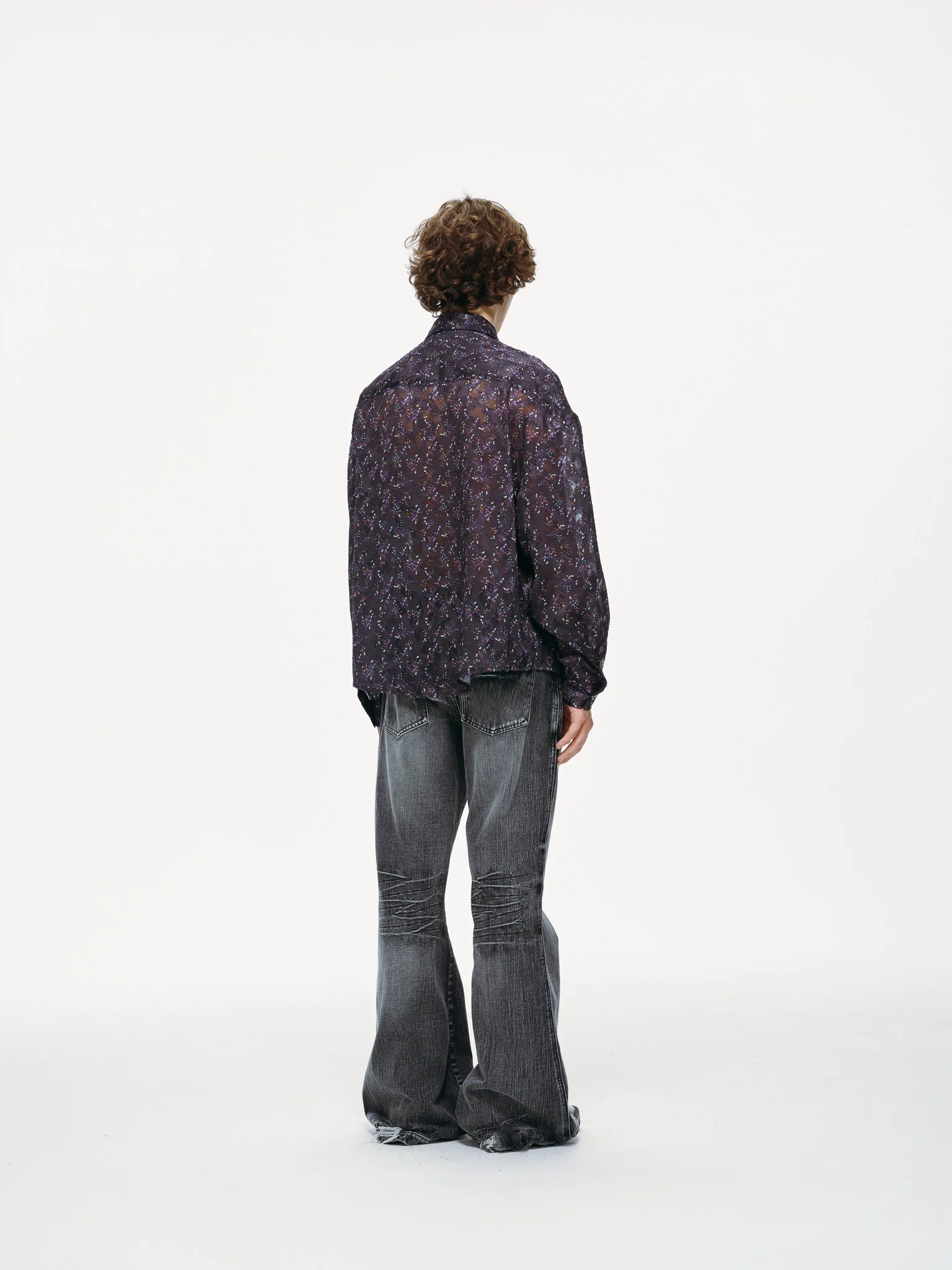 Sheer Floral Button-Up Shirt - Violet - Image 8