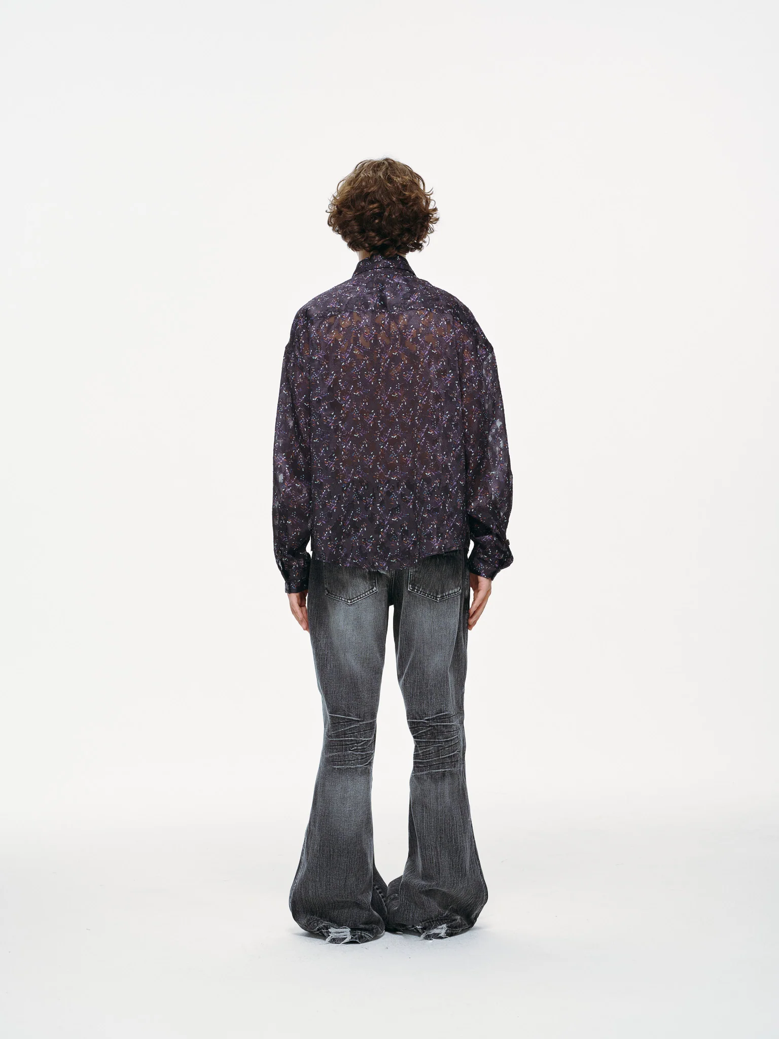 Sheer Floral Button-Up Shirt - Violet - Image 9