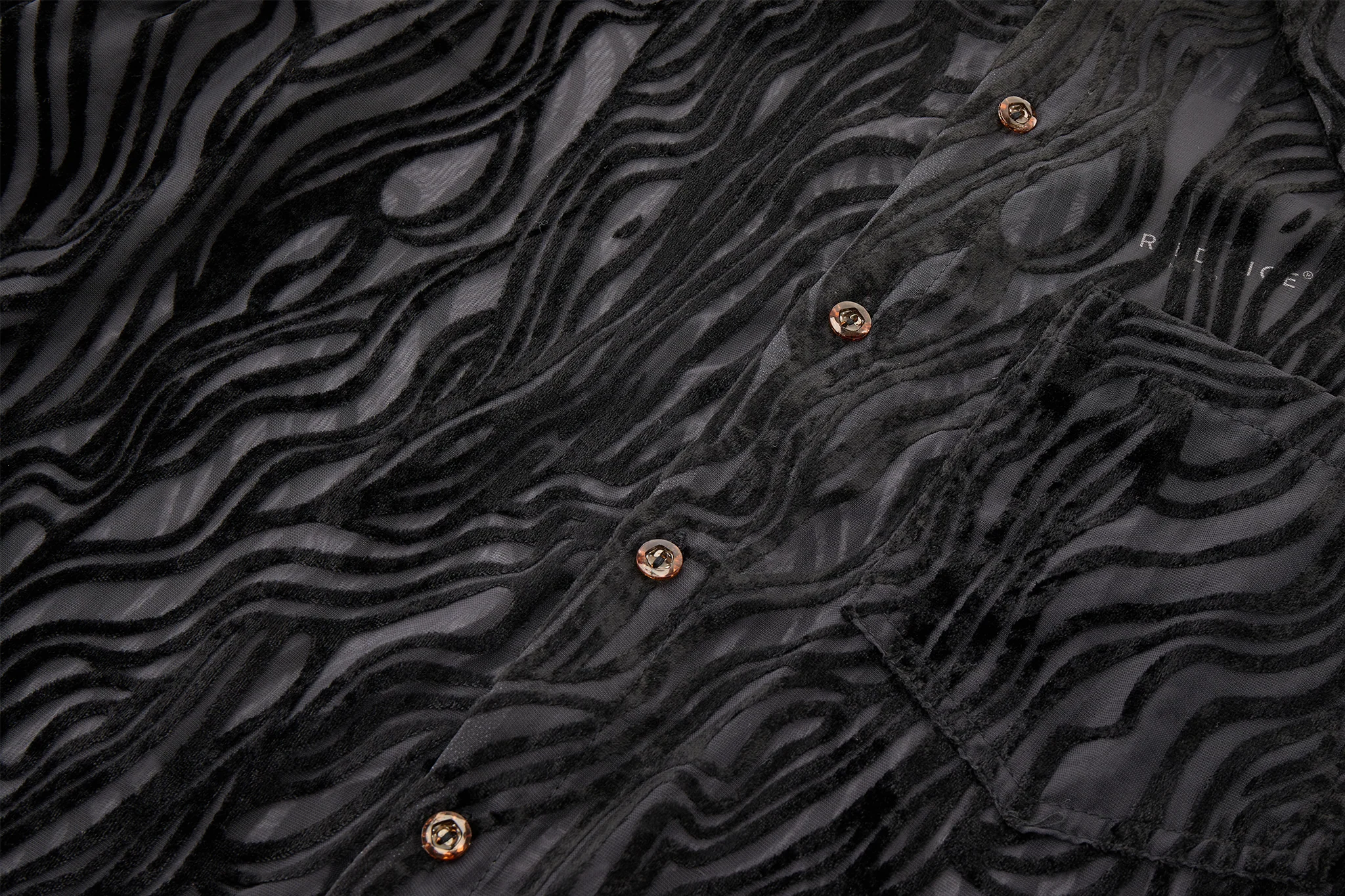 Sheer Wavy Button-Up Shirt - Midnight - Image 12