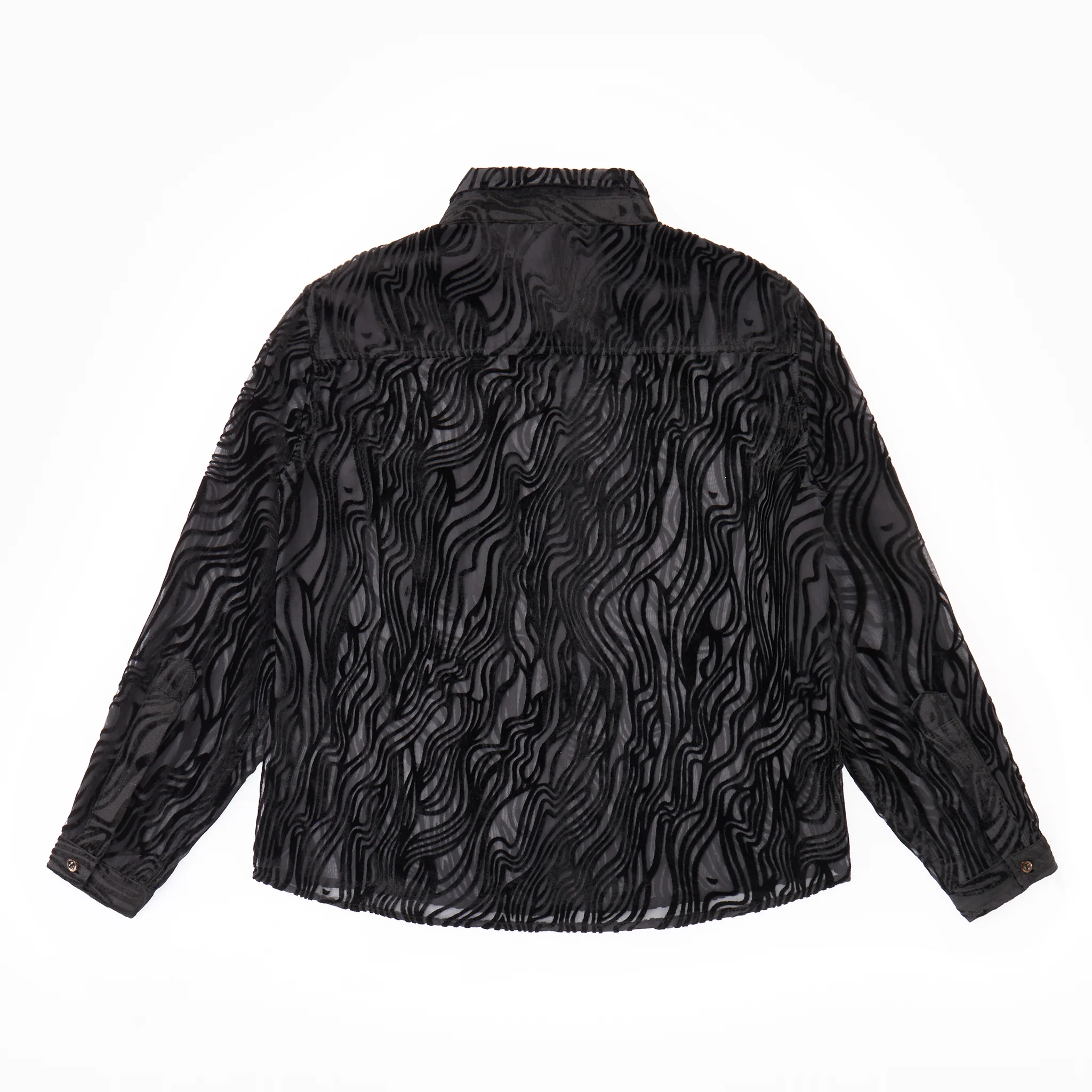 Sheer Wavy Button-Up Shirt - Midnight - Image 6