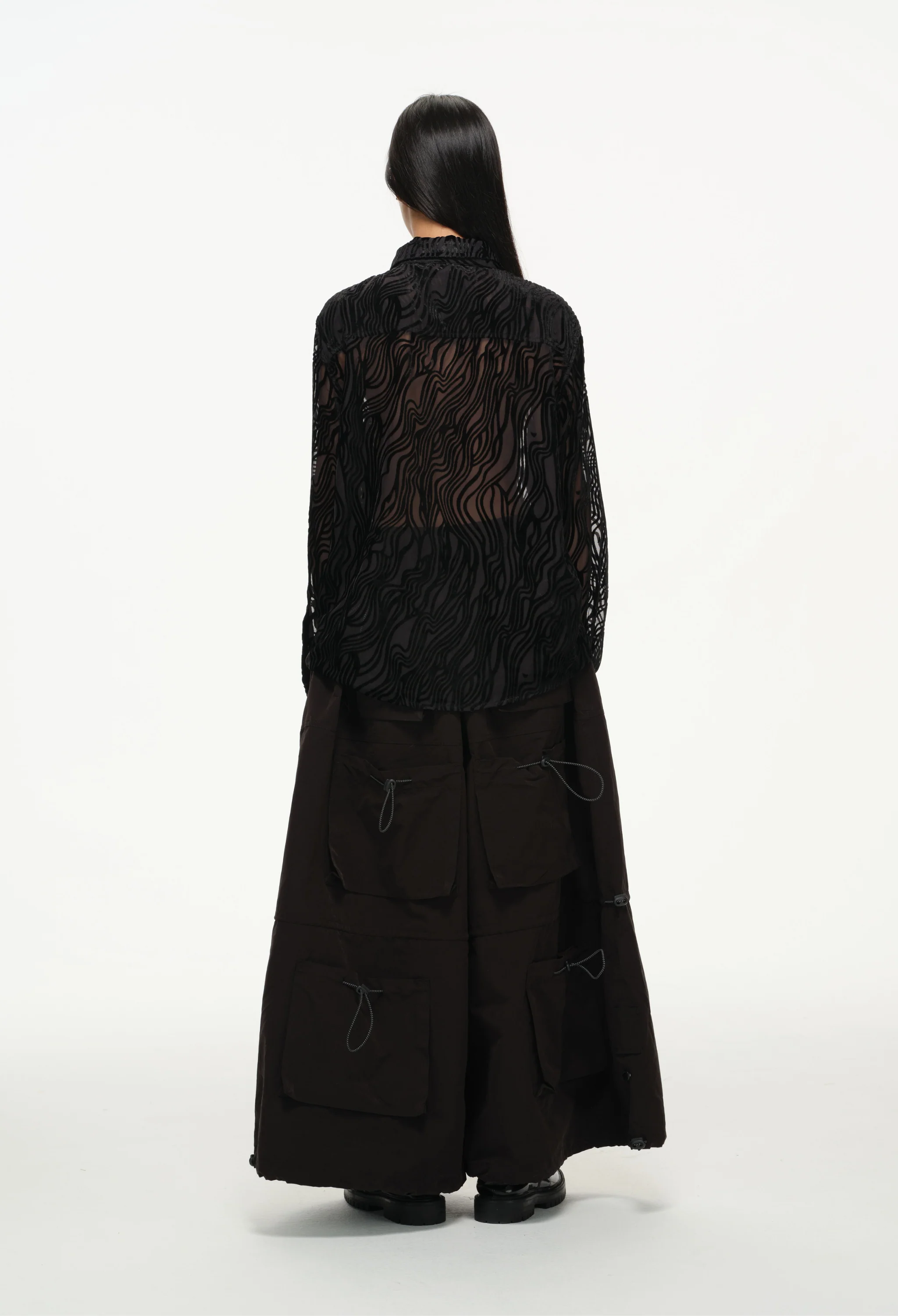 Sheer Wavy Button-Up Shirt - Midnight - Image 7