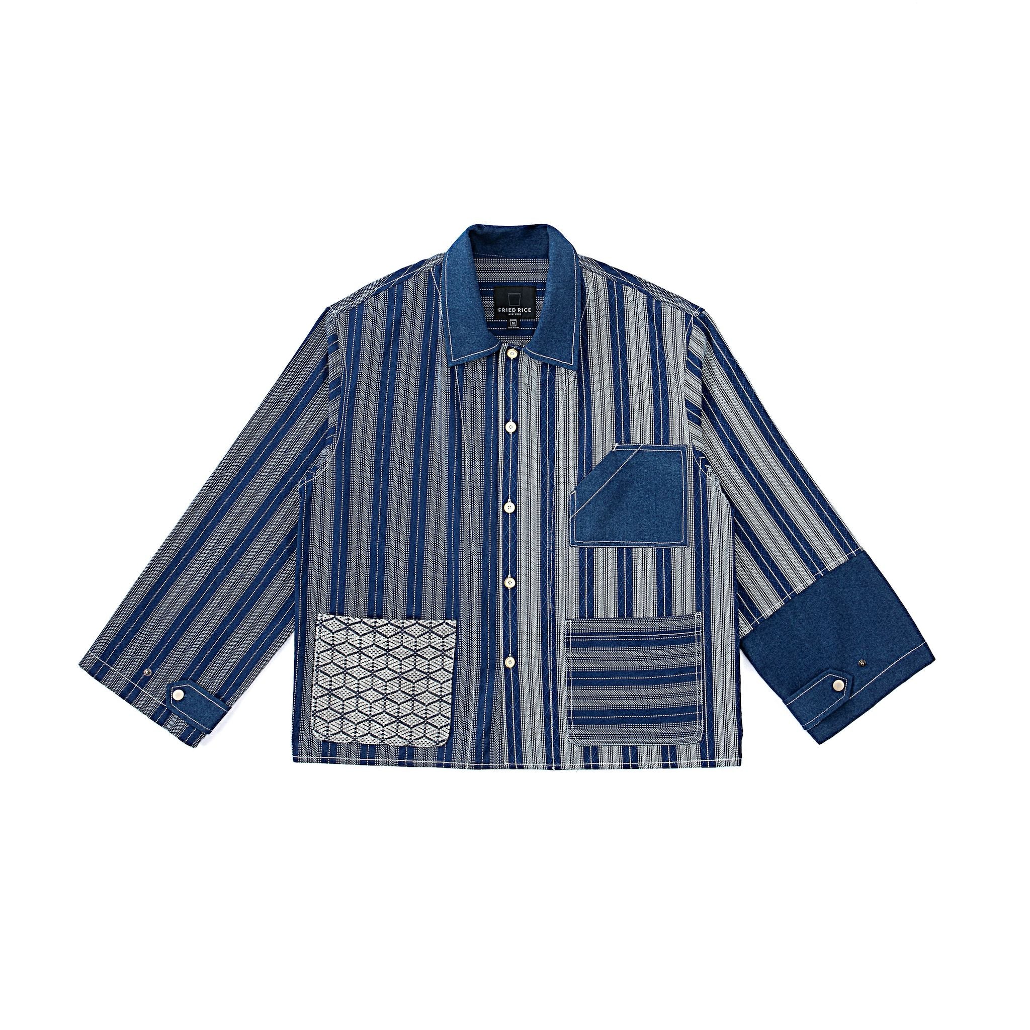 Striped Patch Workman Shirt – Indigo Contrasting Patterns