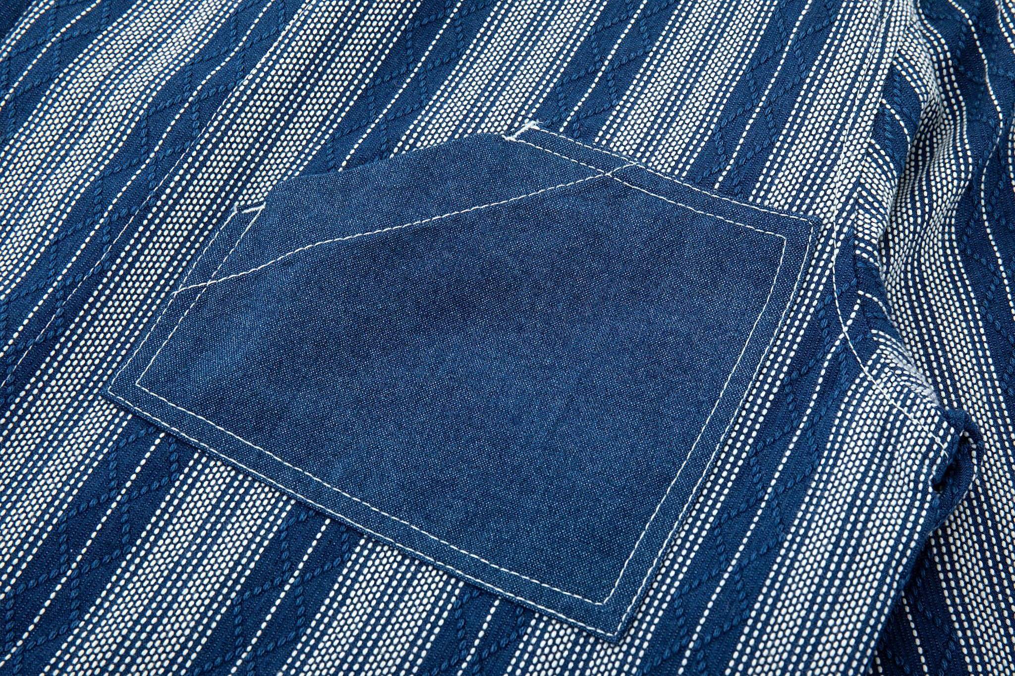 Striped Patch Workman Shirt – Indigo Contrasting Patterns - Image 10